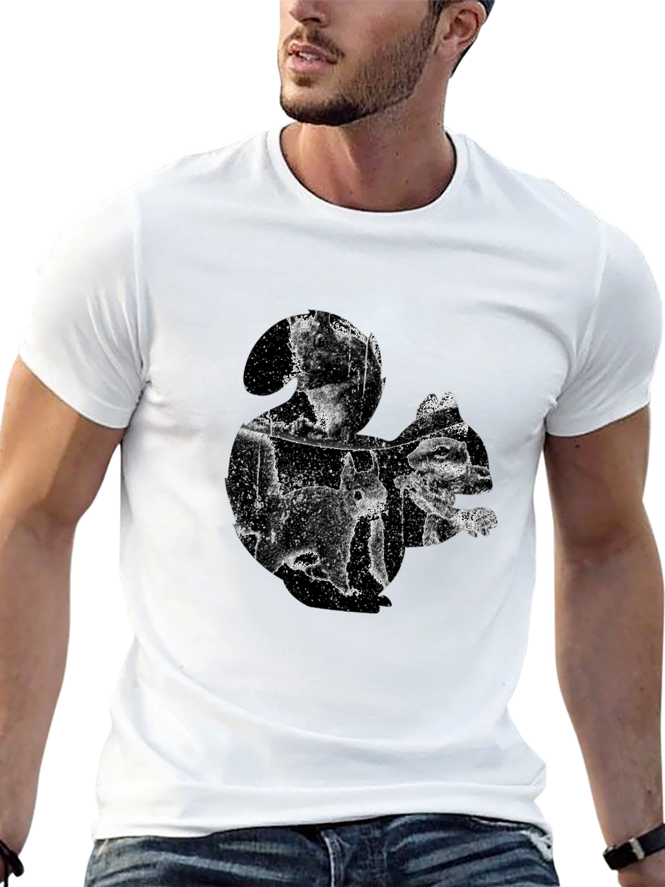 Squirrel Silhouette Mens T-Shirt - Black Cotton