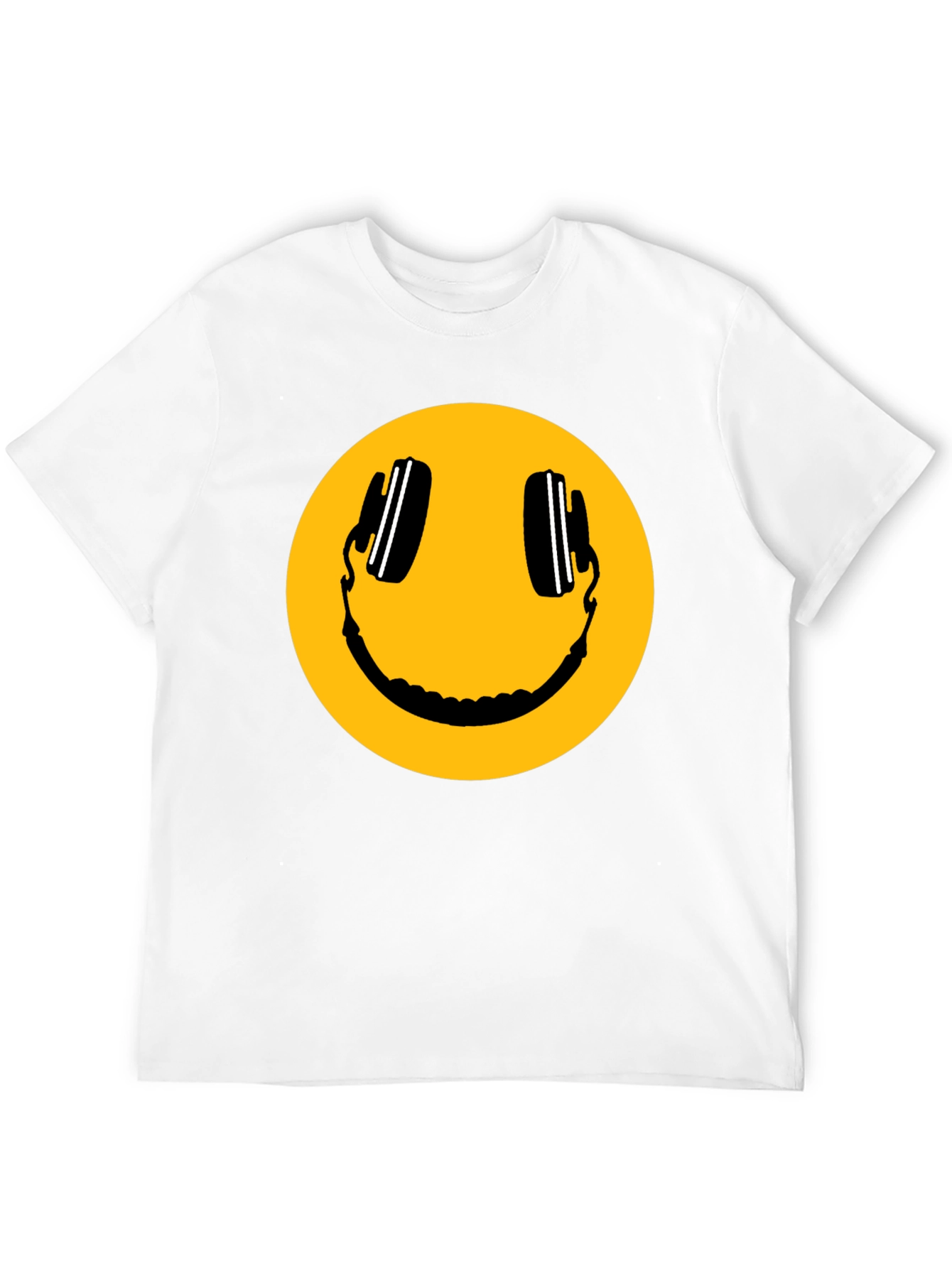 Smiley Face with Headphones Black T-Shirt