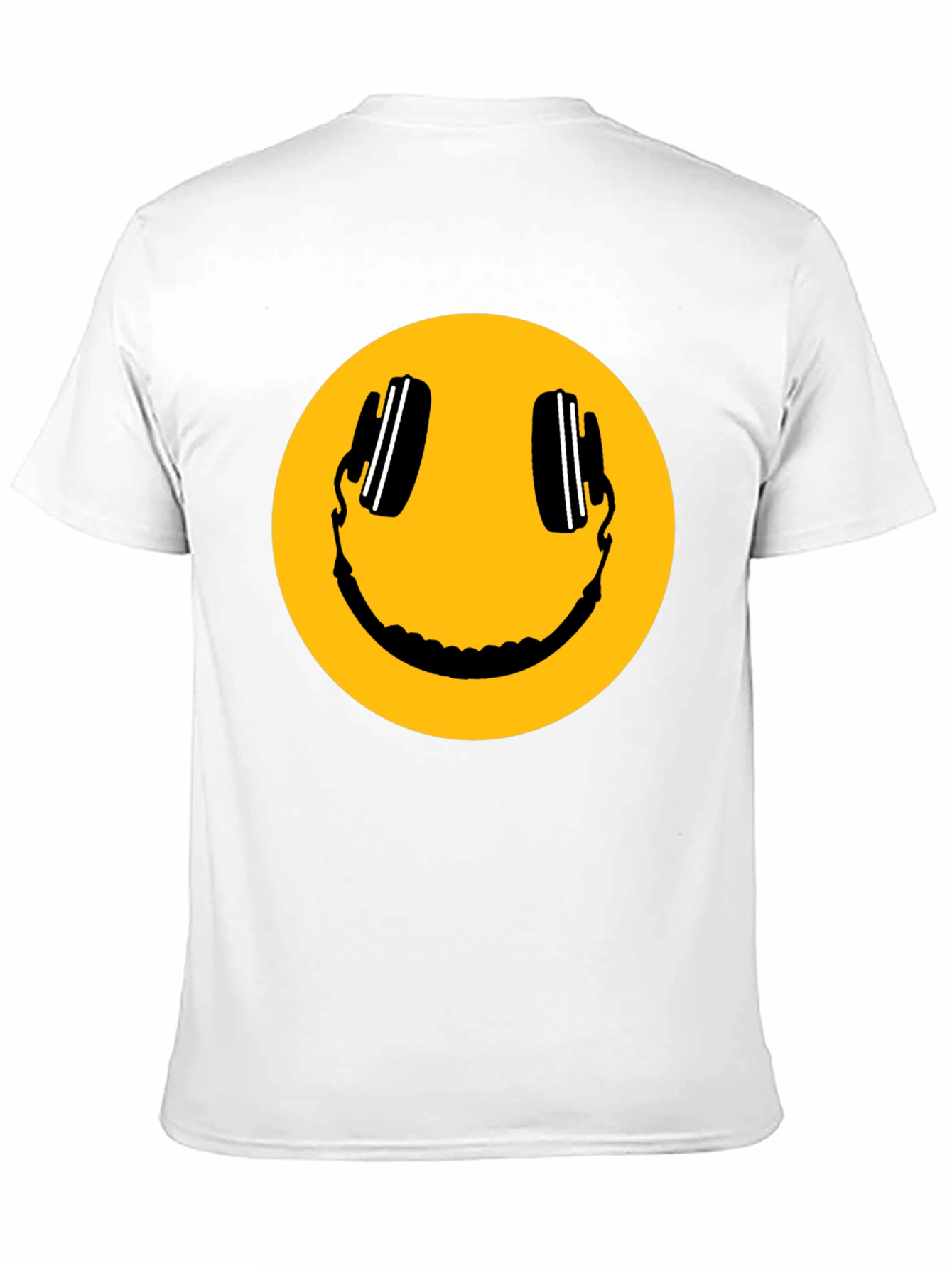 Smiley Face with Headphones Black T-Shirt