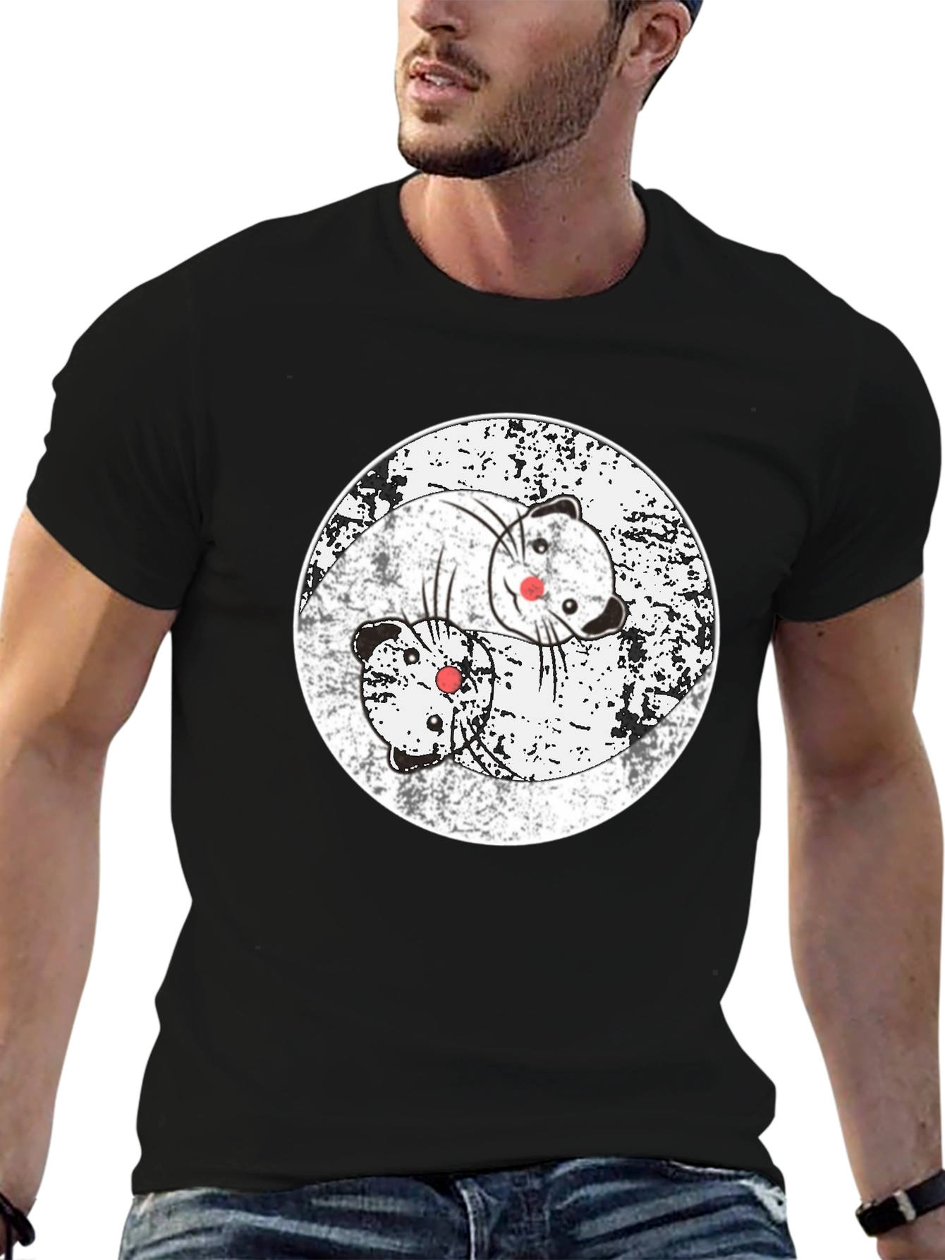 Yin Yang Ferret T-Shirt - Black Cotton Blend