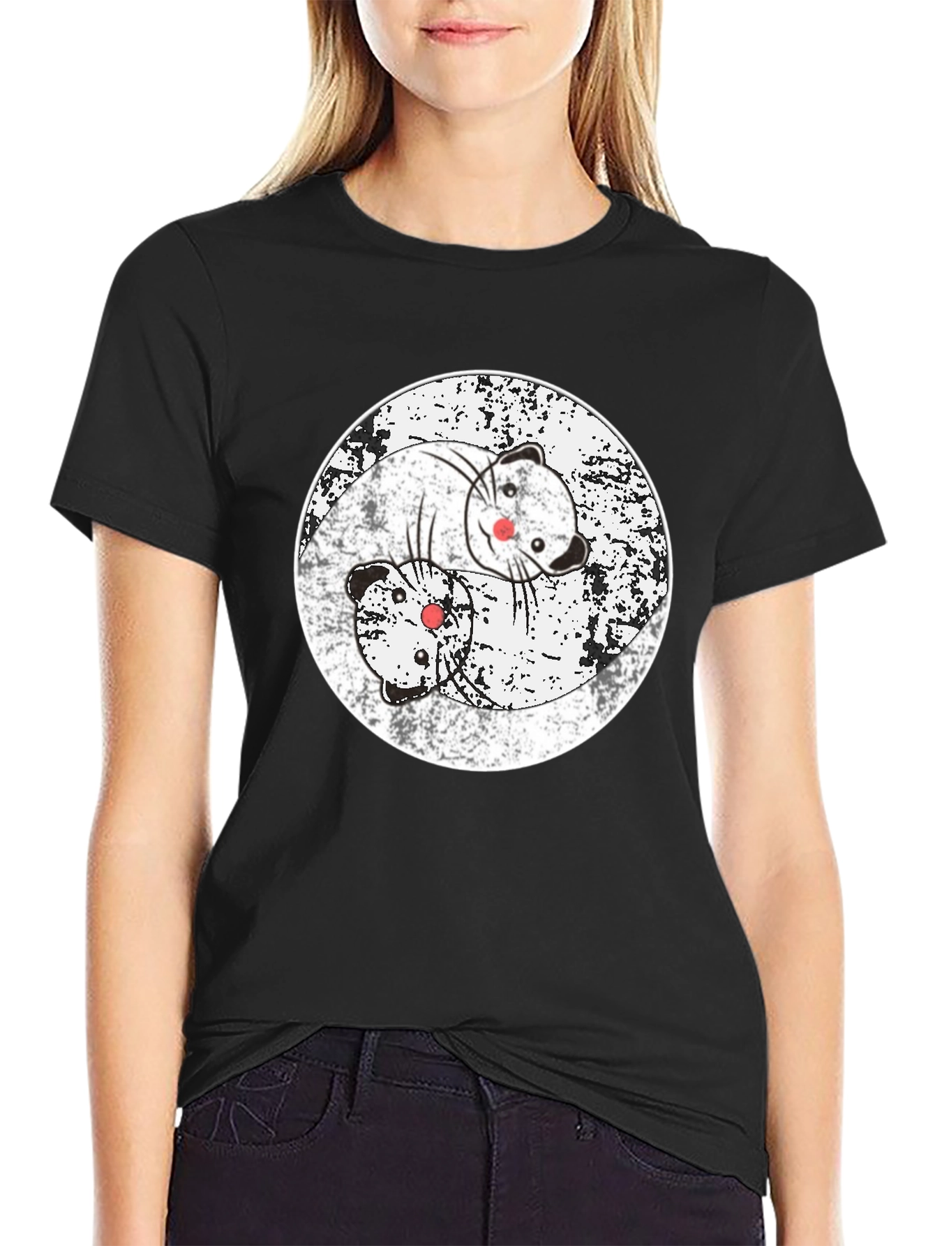 Yin Yang Ferret T-Shirt - Black Cotton Blend