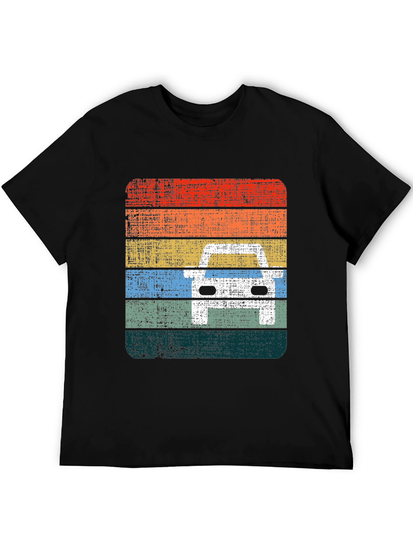 Retro Car Graphic Tee - Distressed Stripe Design