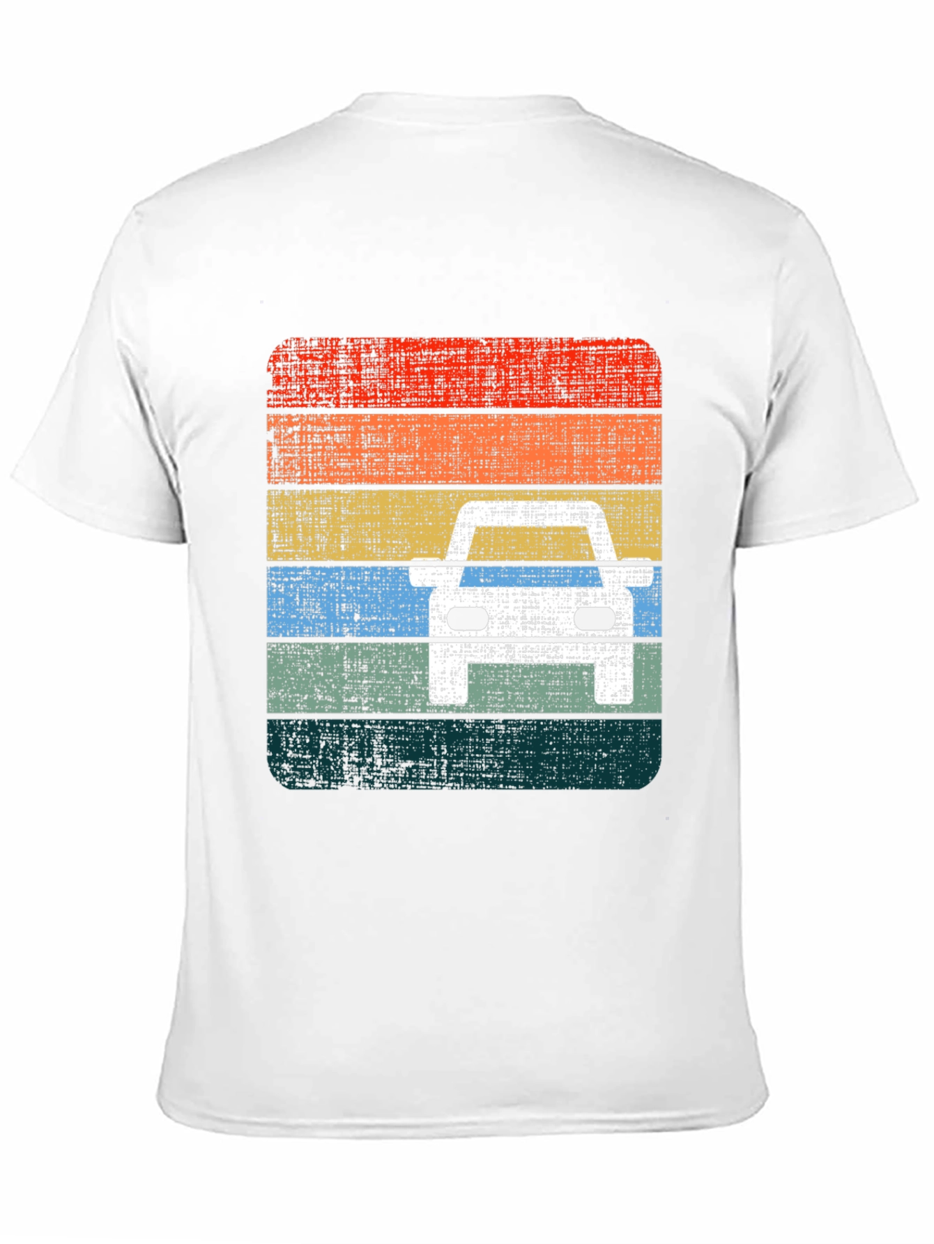 Retro Car Graphic Tee - Distressed Stripe Design