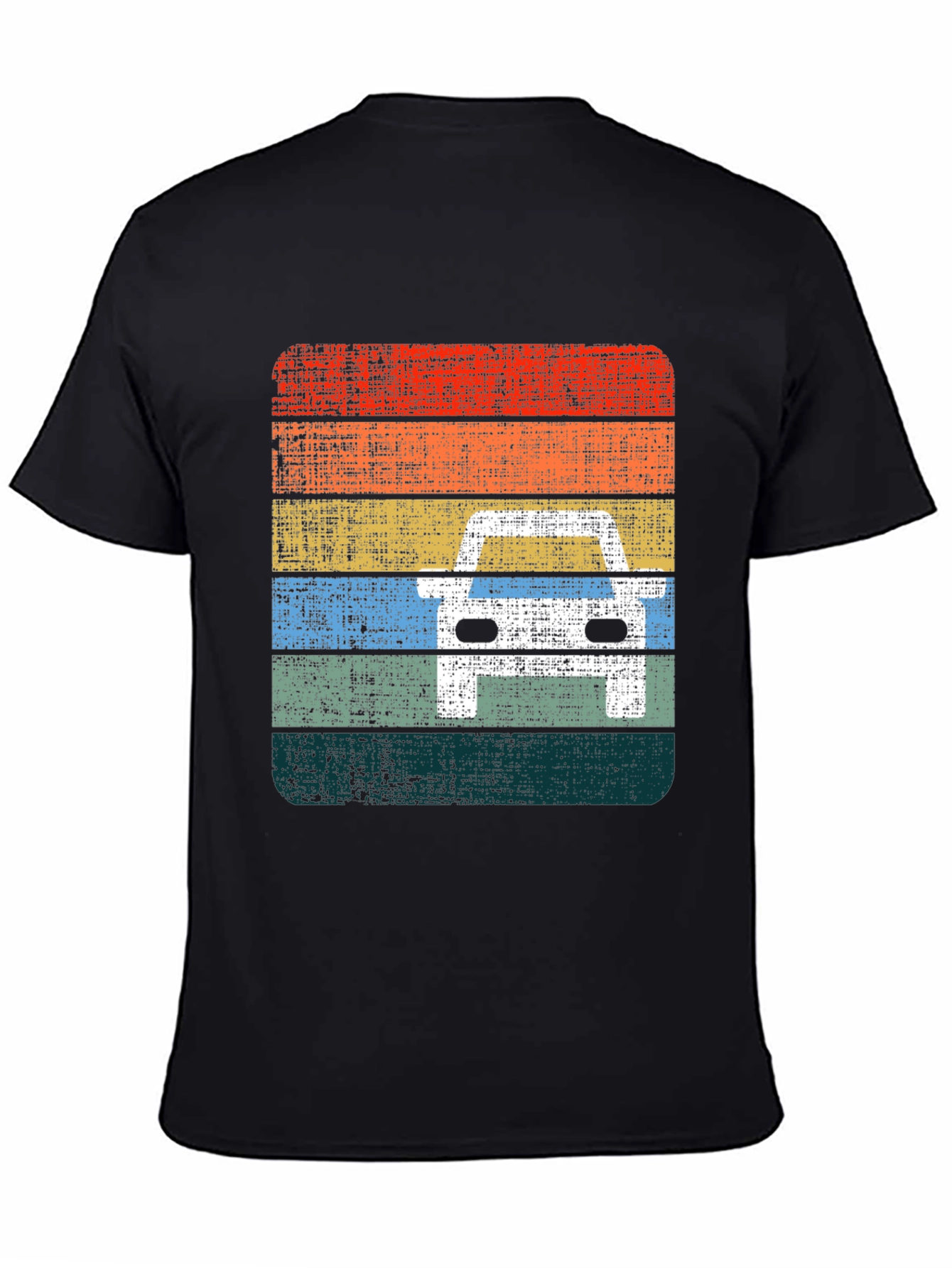 Retro Car Graphic Tee - Distressed Stripe Design