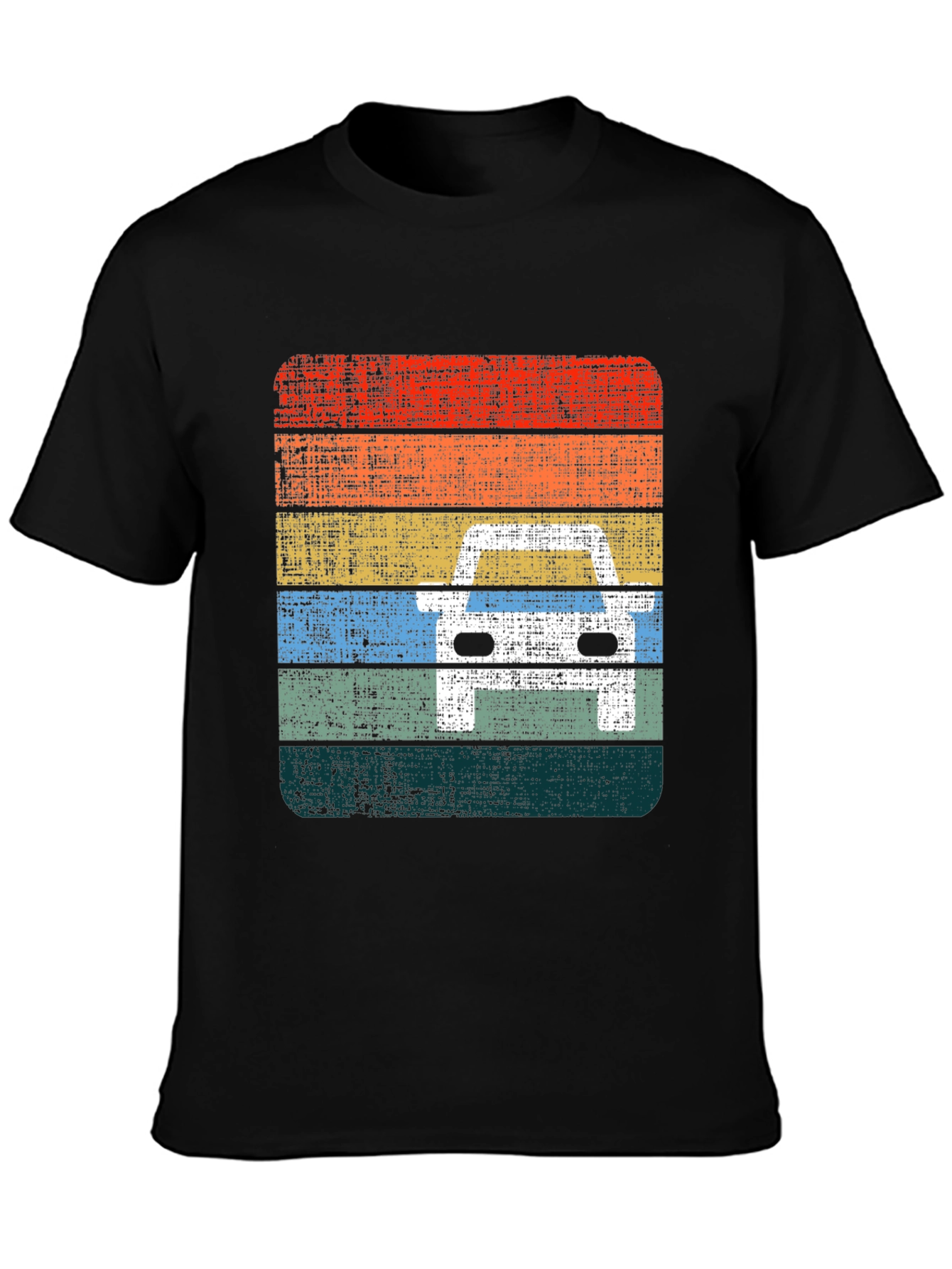 Retro Car Graphic Tee - Distressed Stripe Design