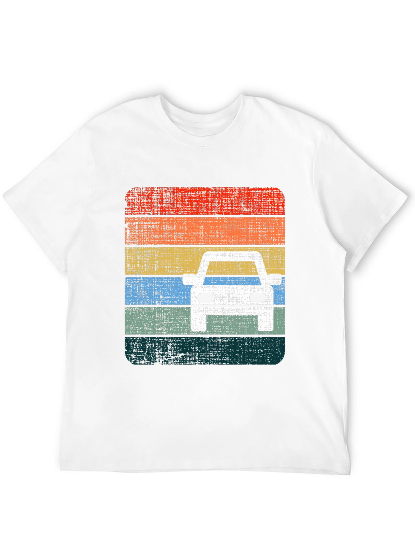 Retro Car Graphic Tee - Distressed Stripe Design