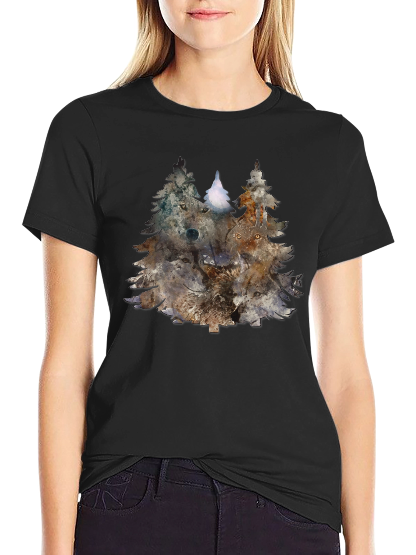 Wolf Pack Trees Graphic Tee - Nature Inspired Design