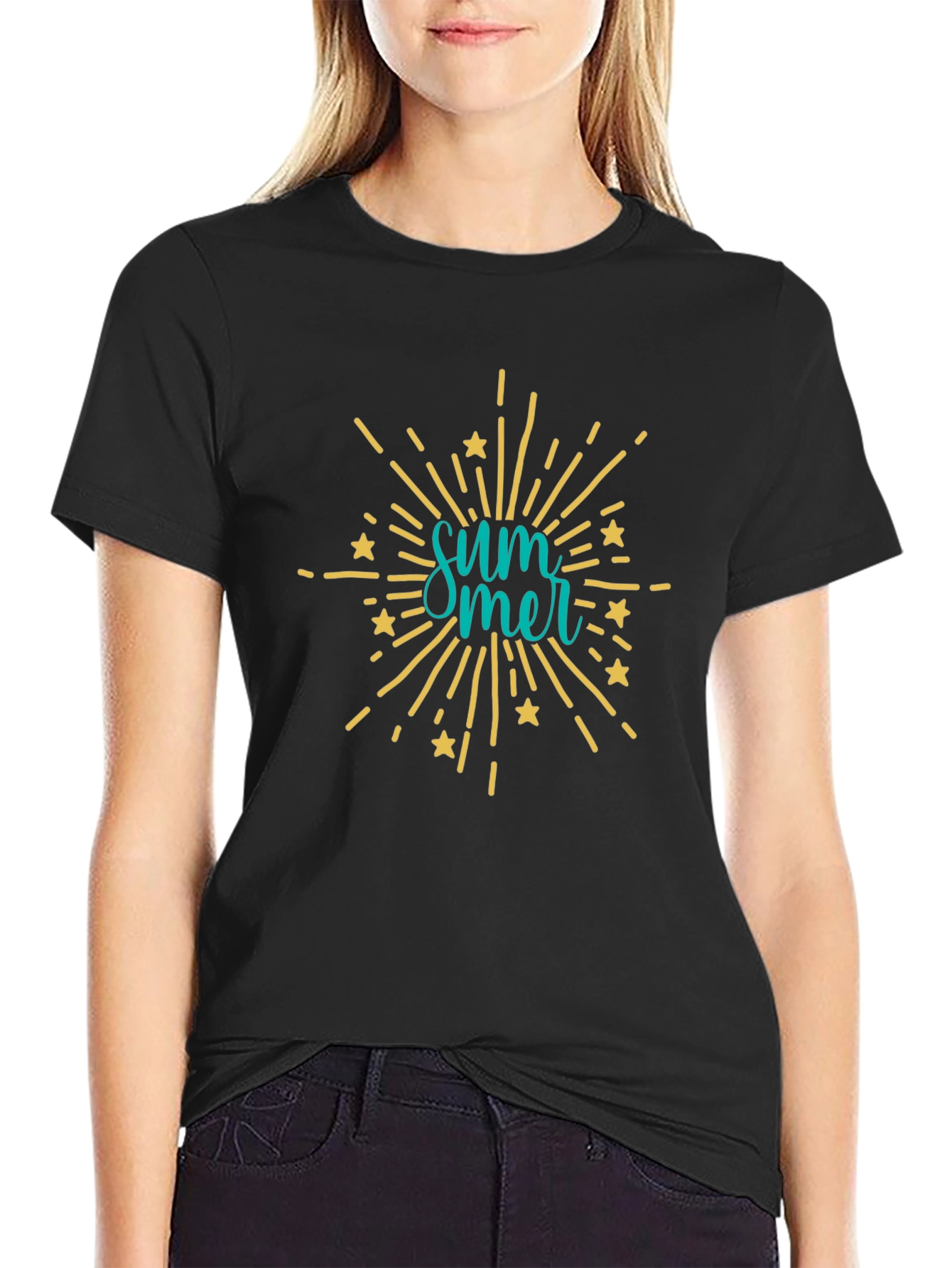 Summer Burst Graphic Tee - Black Cotton Blend