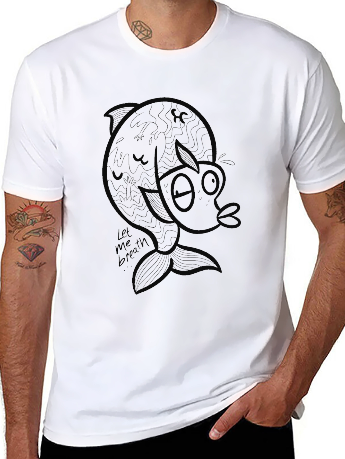 Unique Graphic Tee - Let Me Breath Fish Design