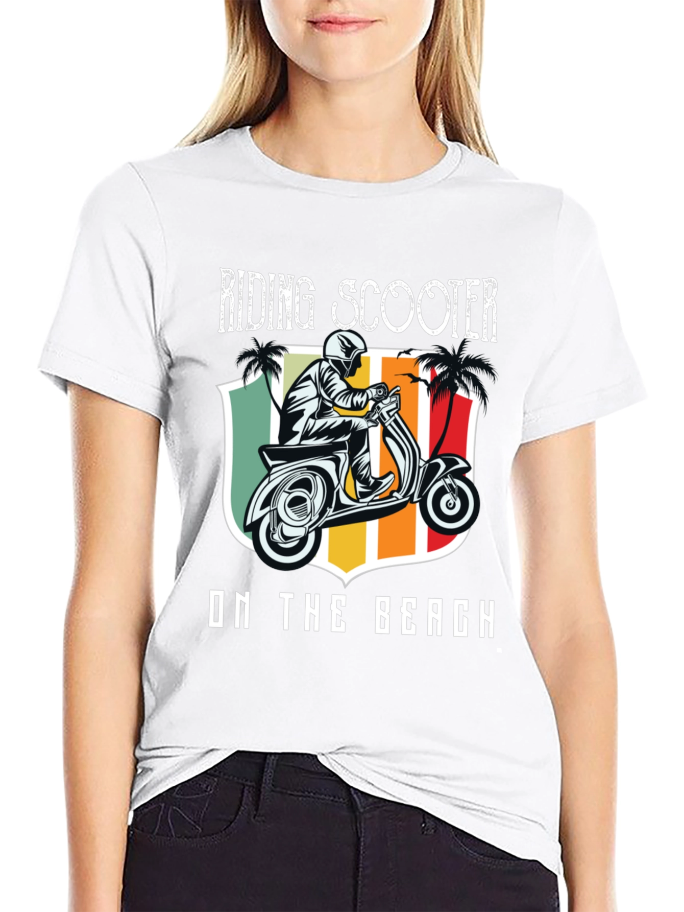 Riding Scooter on the Beach T-Shirt