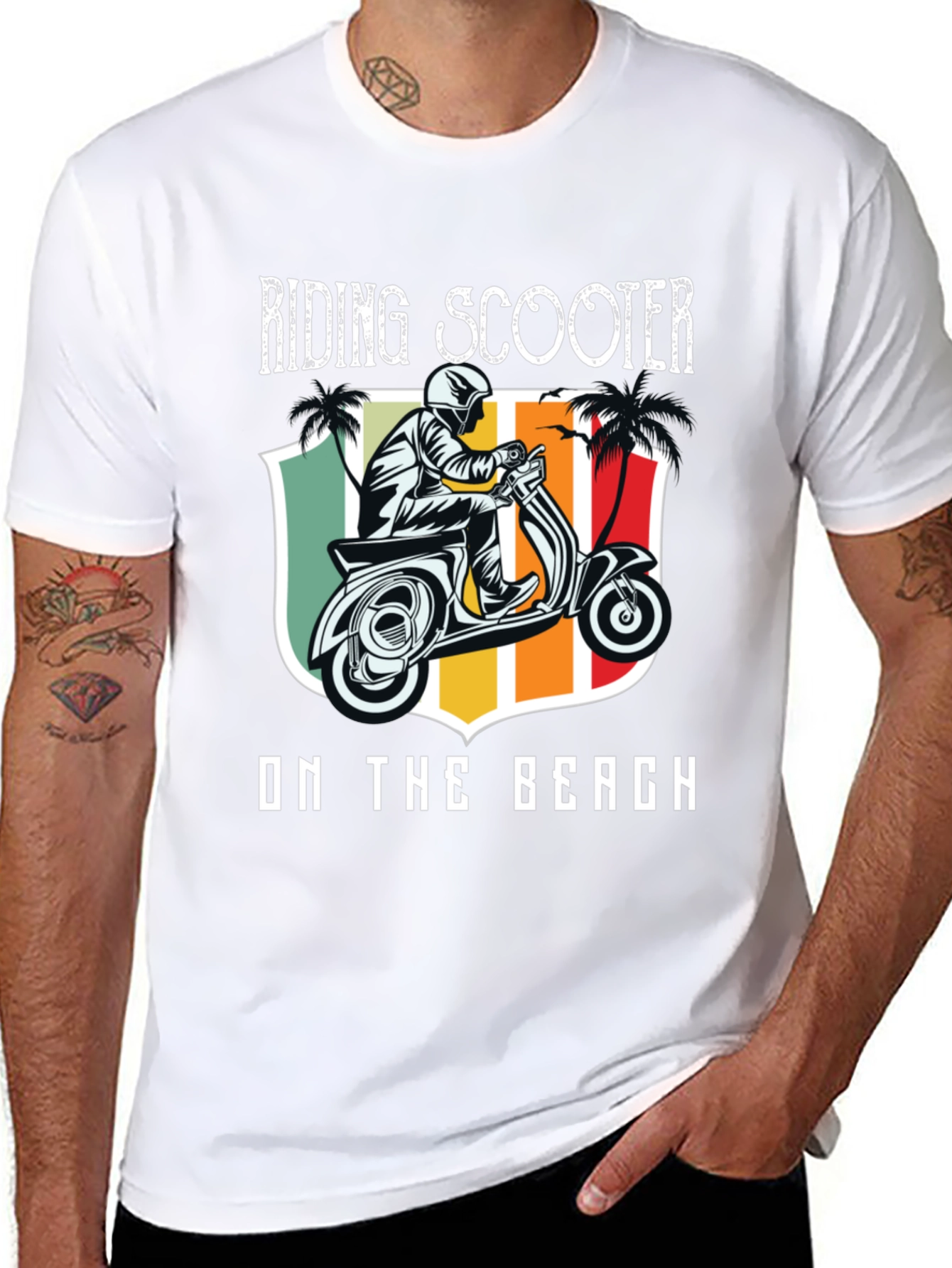 Riding Scooter on the Beach T-Shirt