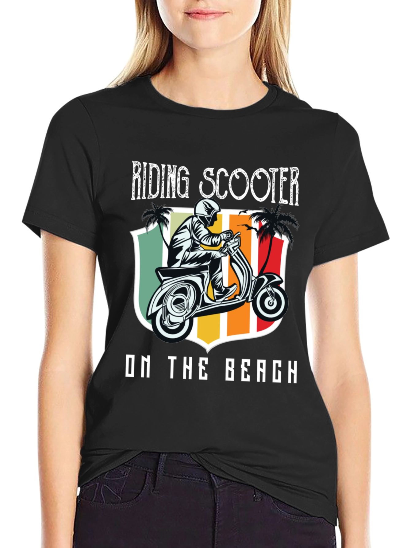 Riding Scooter on the Beach T-Shirt
