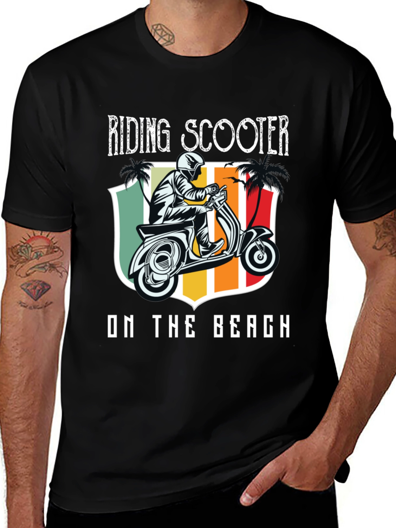 Riding Scooter on the Beach T-Shirt