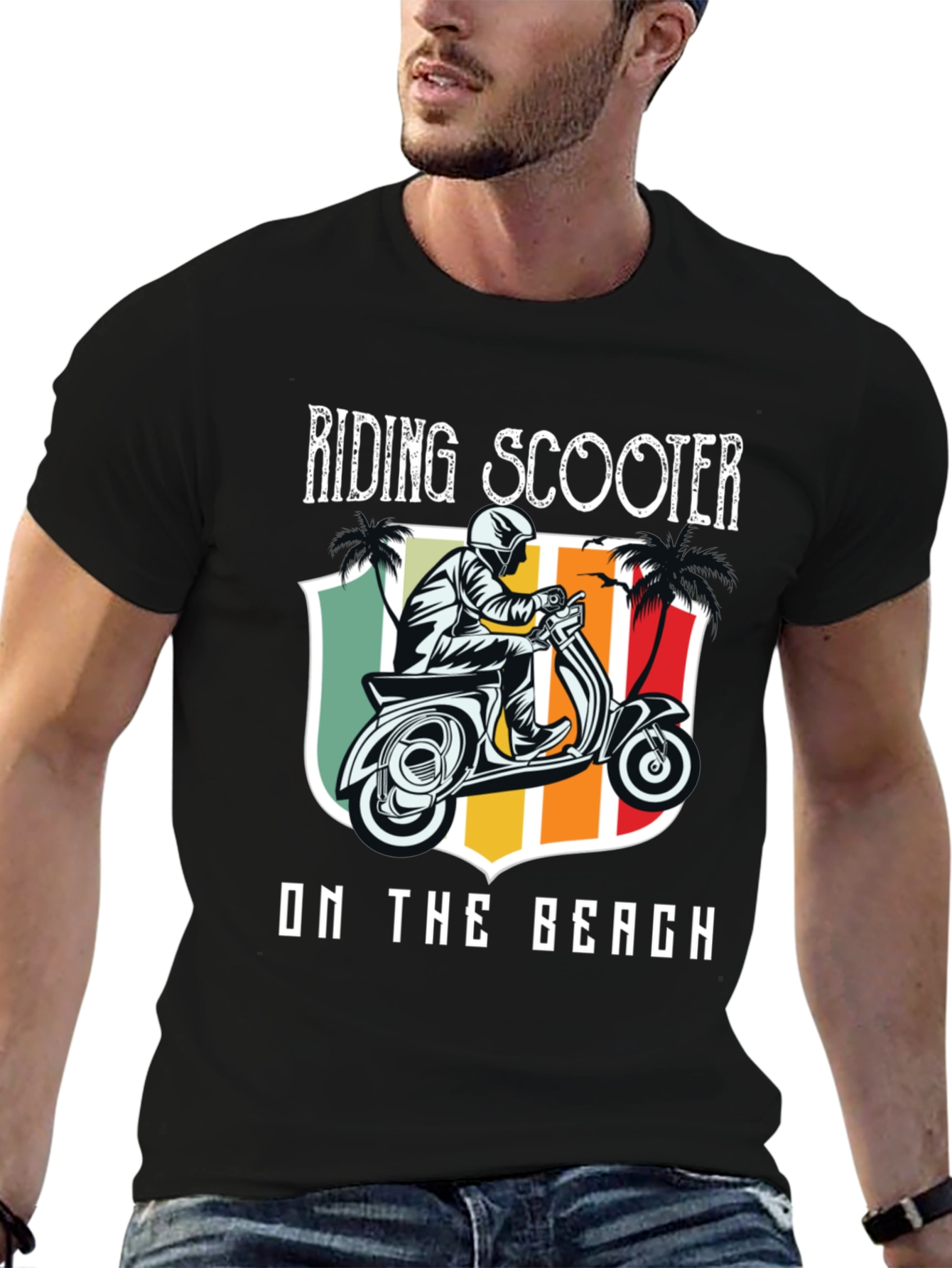 Riding Scooter on the Beach T-Shirt