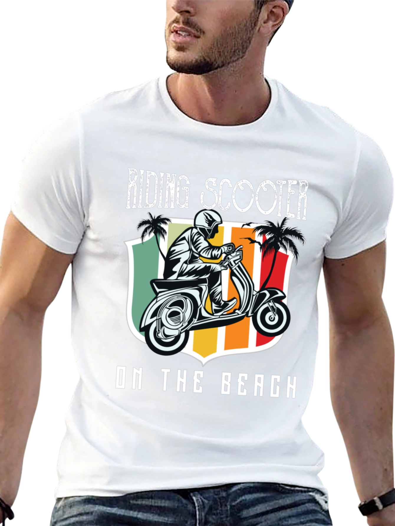 Riding Scooter on the Beach T-Shirt