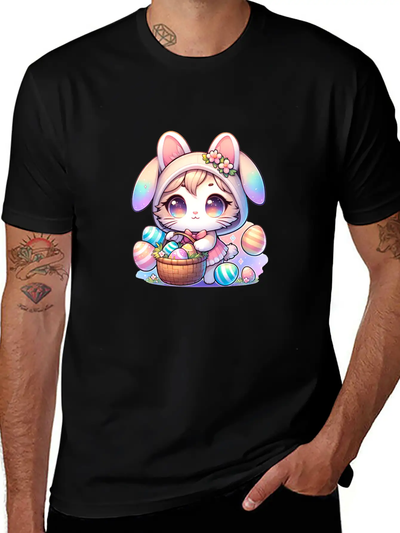 A Kitty With A Bunny Outfit Delivering Easter Eggs Soft Cotton Short Sleeve Tee – Unisex Wardrobe Staple