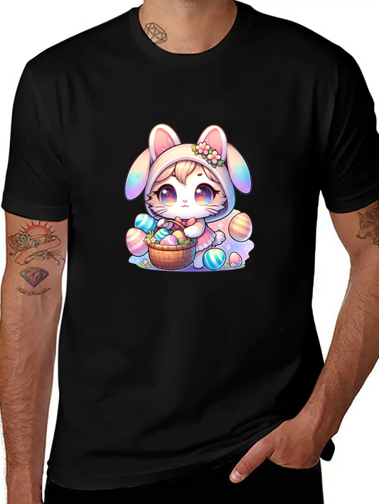 A Kitty With A Bunny Outfit Delivering Easter Eggs Soft Cotton Short Sleeve Tee – Unisex Wardrobe Staple