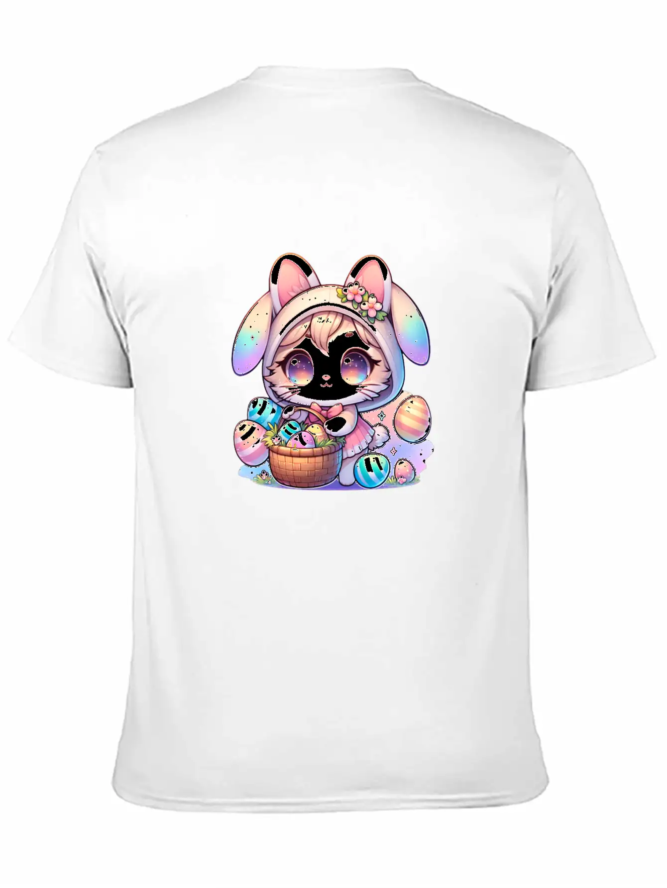 A Kitty With A Bunny Outfit Delivering Easter Eggs Soft Cotton Short Sleeve Tee – Unisex Wardrobe Staple