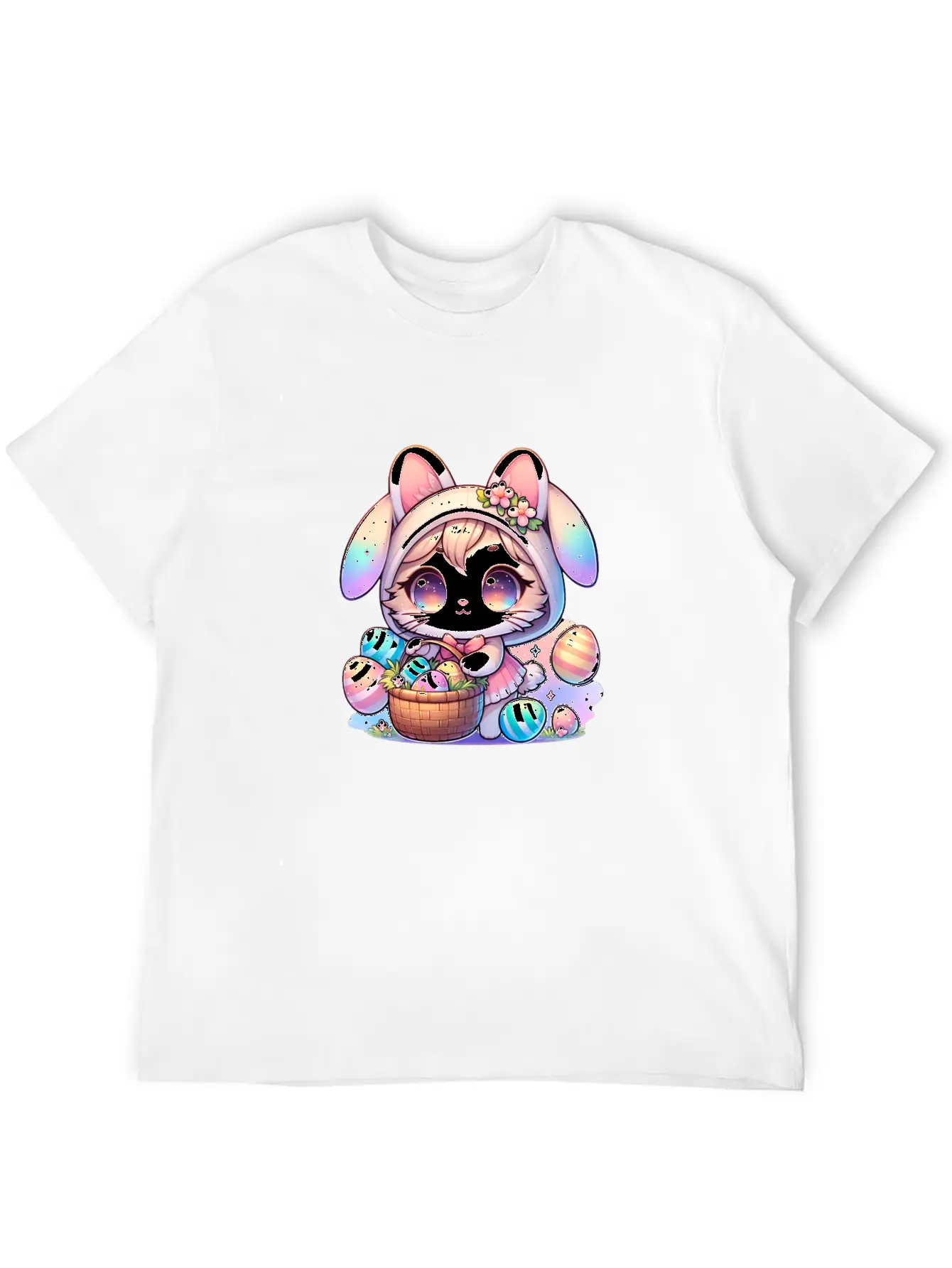 A Kitty With A Bunny Outfit Delivering Easter Eggs Soft Cotton Short Sleeve Tee – Unisex Wardrobe Staple