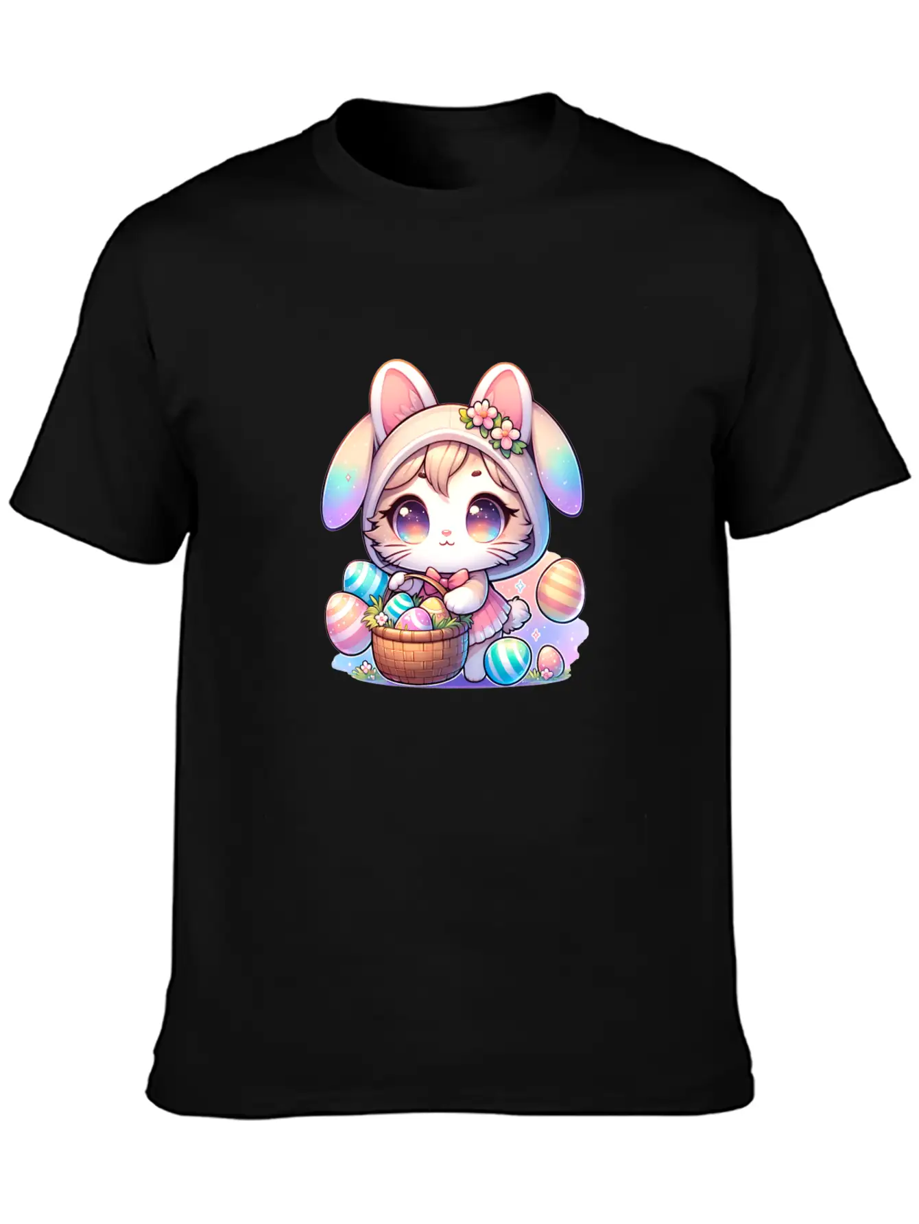 A Kitty With A Bunny Outfit Delivering Easter Eggs Soft Cotton Short Sleeve Tee – Unisex Wardrobe Staple