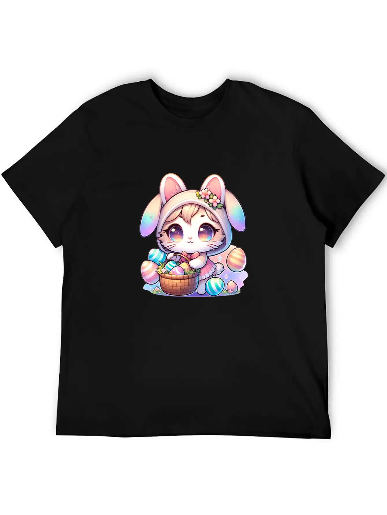 A Kitty With A Bunny Outfit Delivering Easter Eggs Soft Cotton Short Sleeve Tee – Unisex Wardrobe Staple