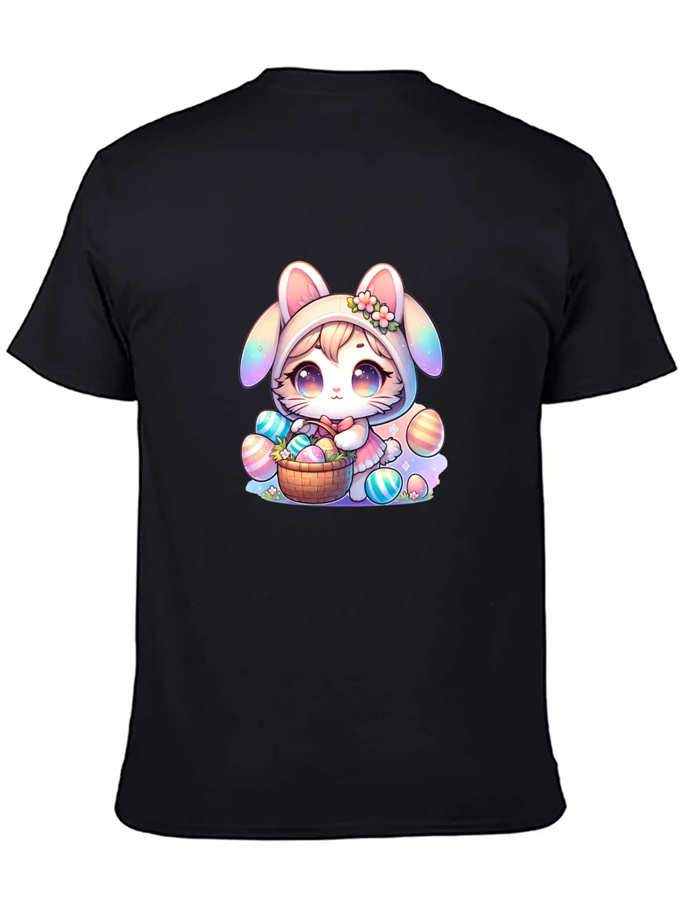 A Kitty With A Bunny Outfit Delivering Easter Eggs Soft Cotton Short Sleeve Tee – Unisex Wardrobe Staple
