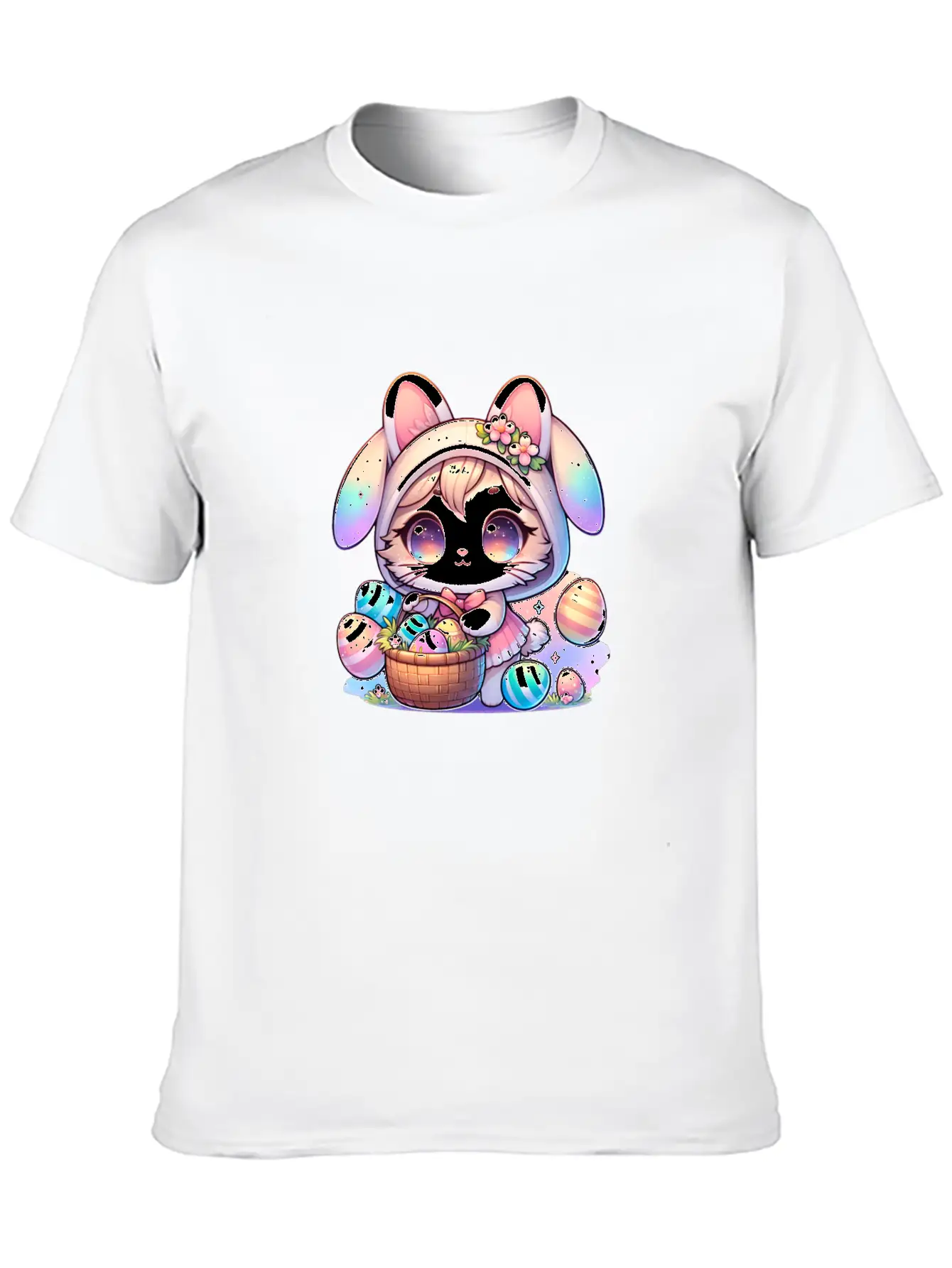 A Kitty With A Bunny Outfit Delivering Easter Eggs Soft Cotton Short Sleeve Tee – Unisex Wardrobe Staple