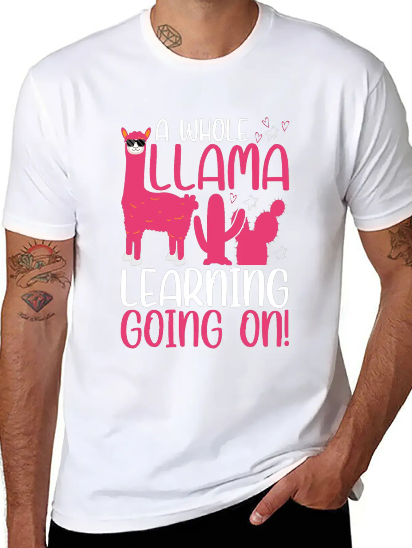 A Whole Llama Learning Going On Kindergarten Teach Basic Graphic T-Shirt – Daily Comfort In Soft Cotton