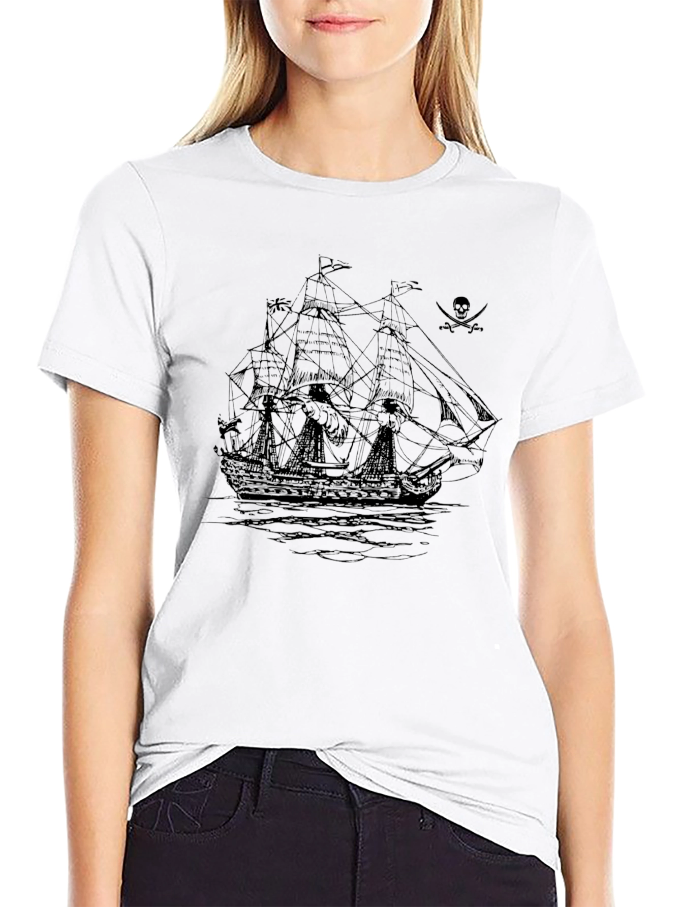 Pirate Ship Graphic Black T-Shirt