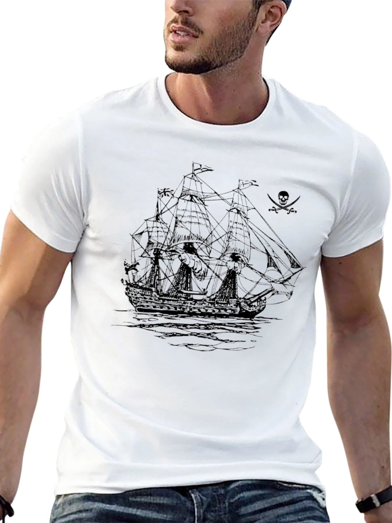 Pirate Ship Graphic Black T-Shirt