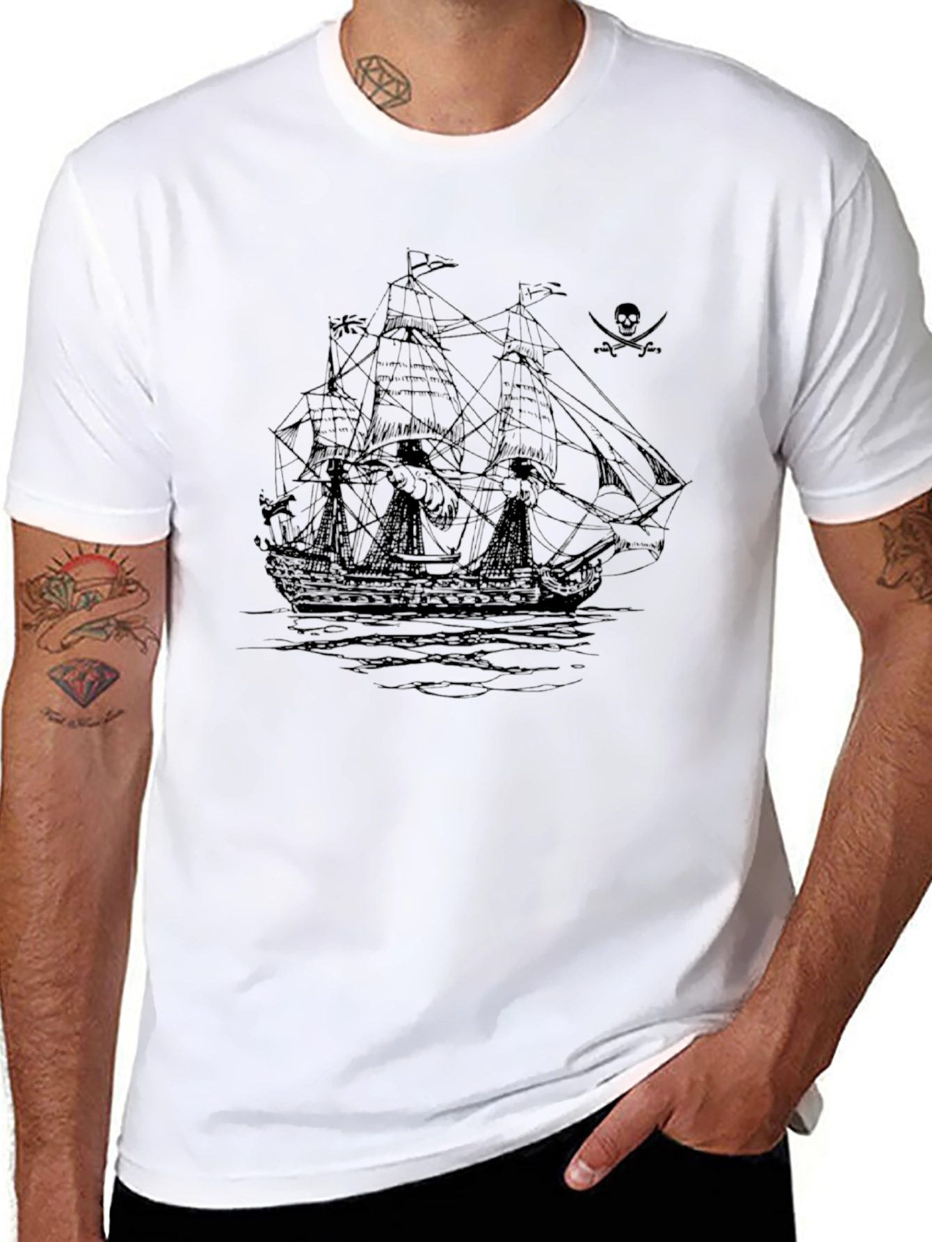 Pirate Ship Graphic Black T-Shirt