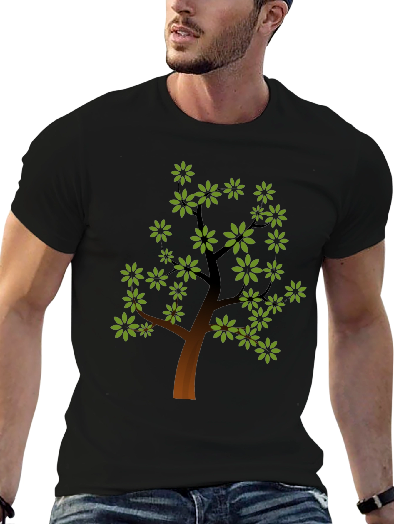 Nature Tree Graphic Tee - Trendy Black Cotton Shirt