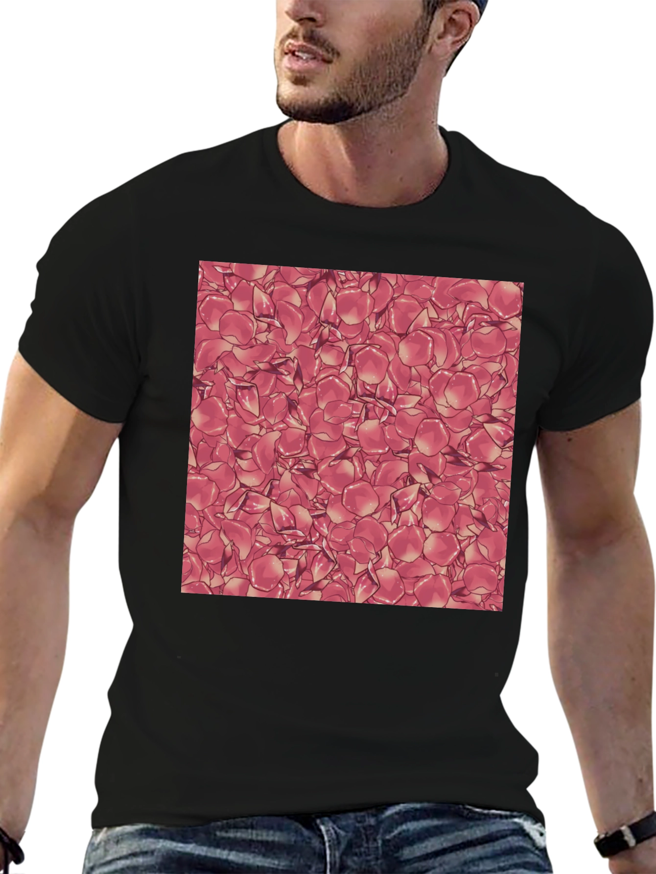 Rose Petal Pattern Black T-Shirt