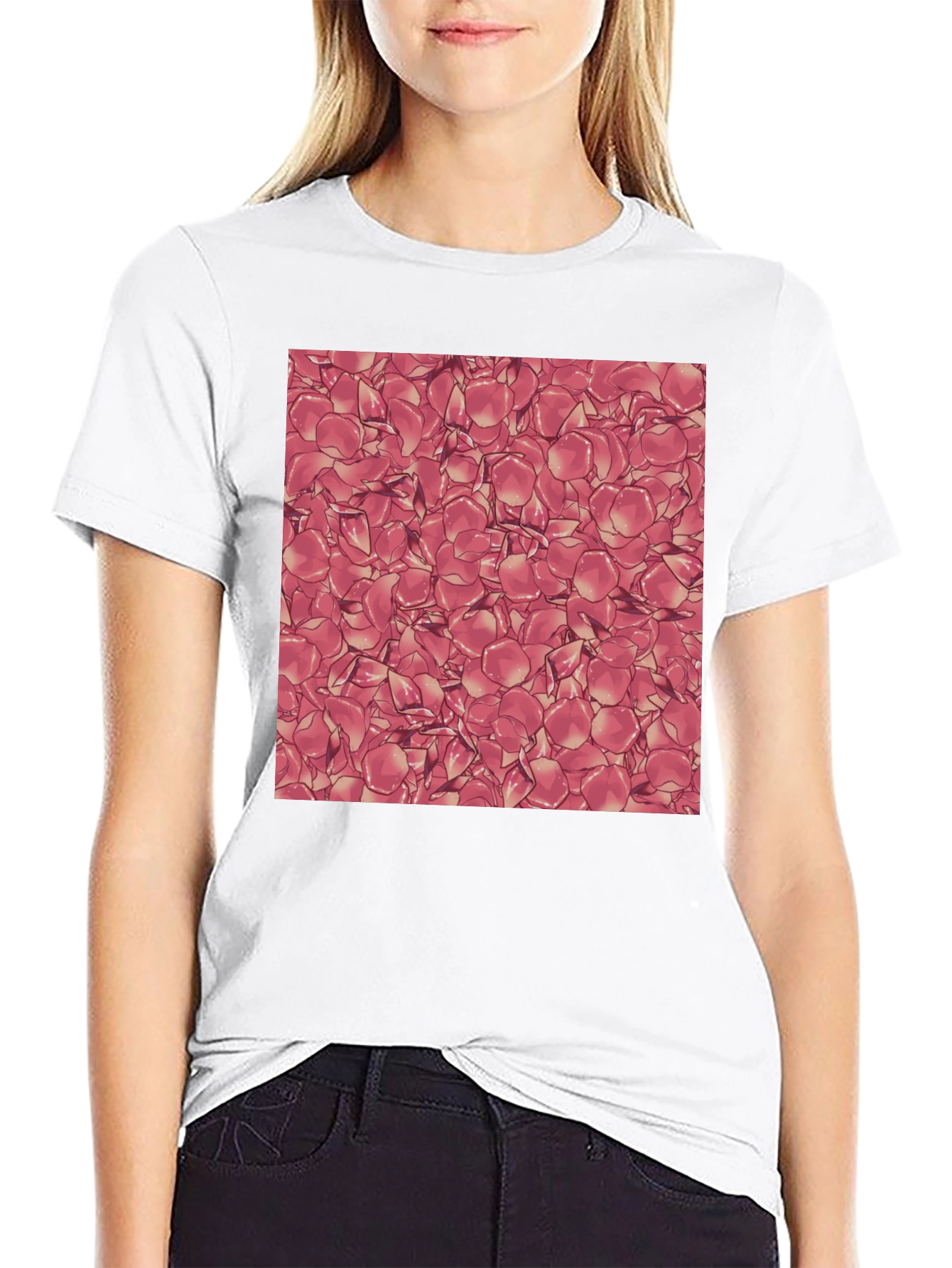 Rose Petal Pattern Black T-Shirt