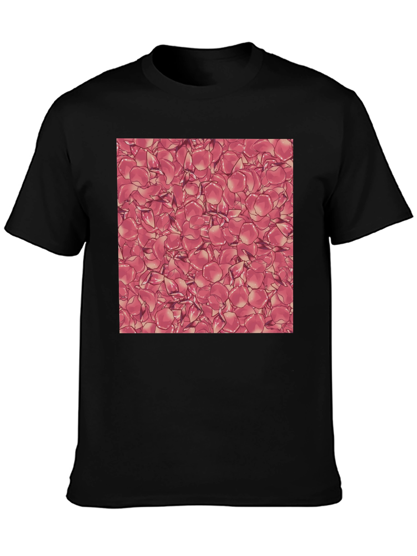 Rose Petal Pattern Black T-Shirt