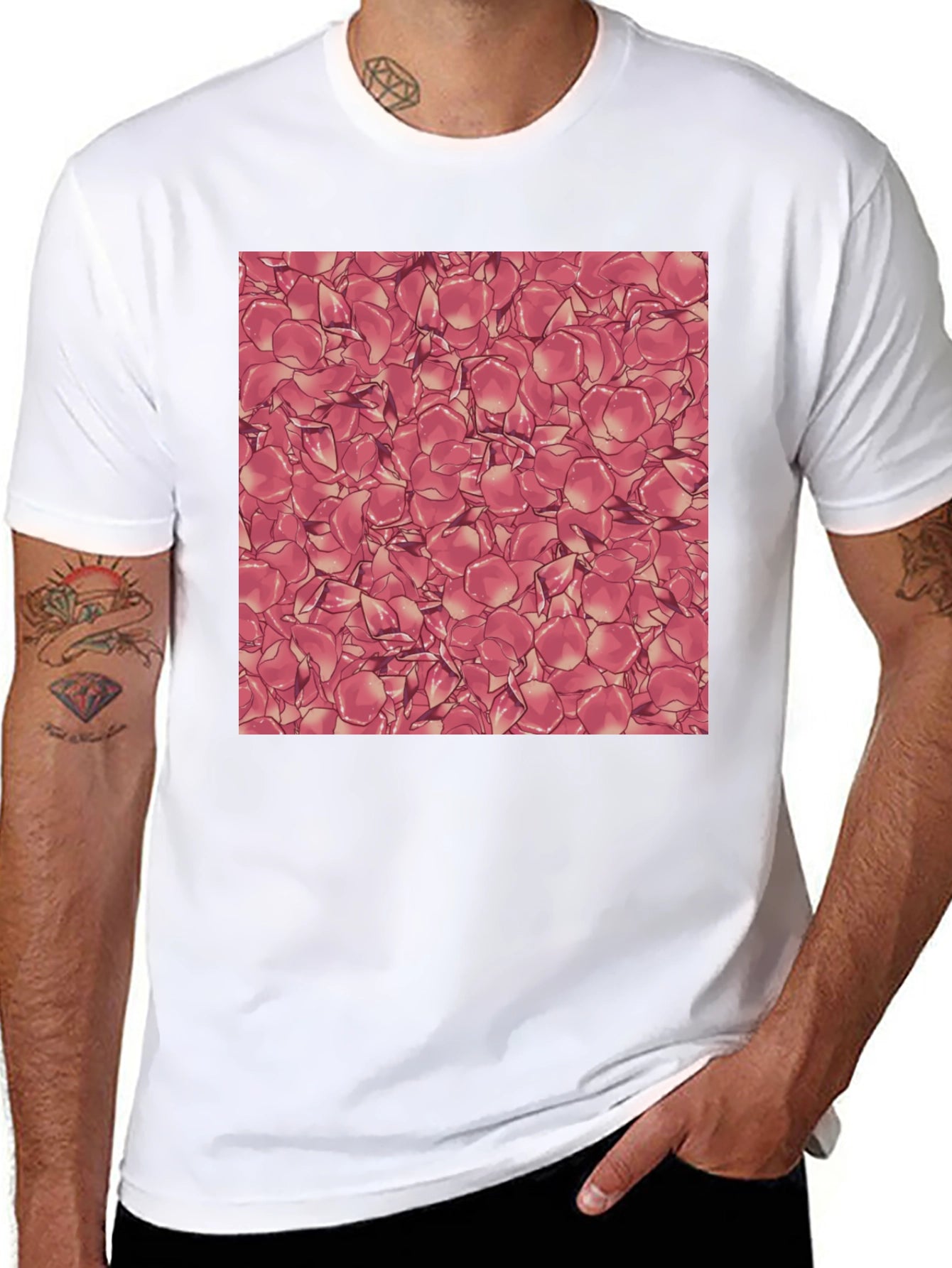 Rose Petal Pattern Black T-Shirt