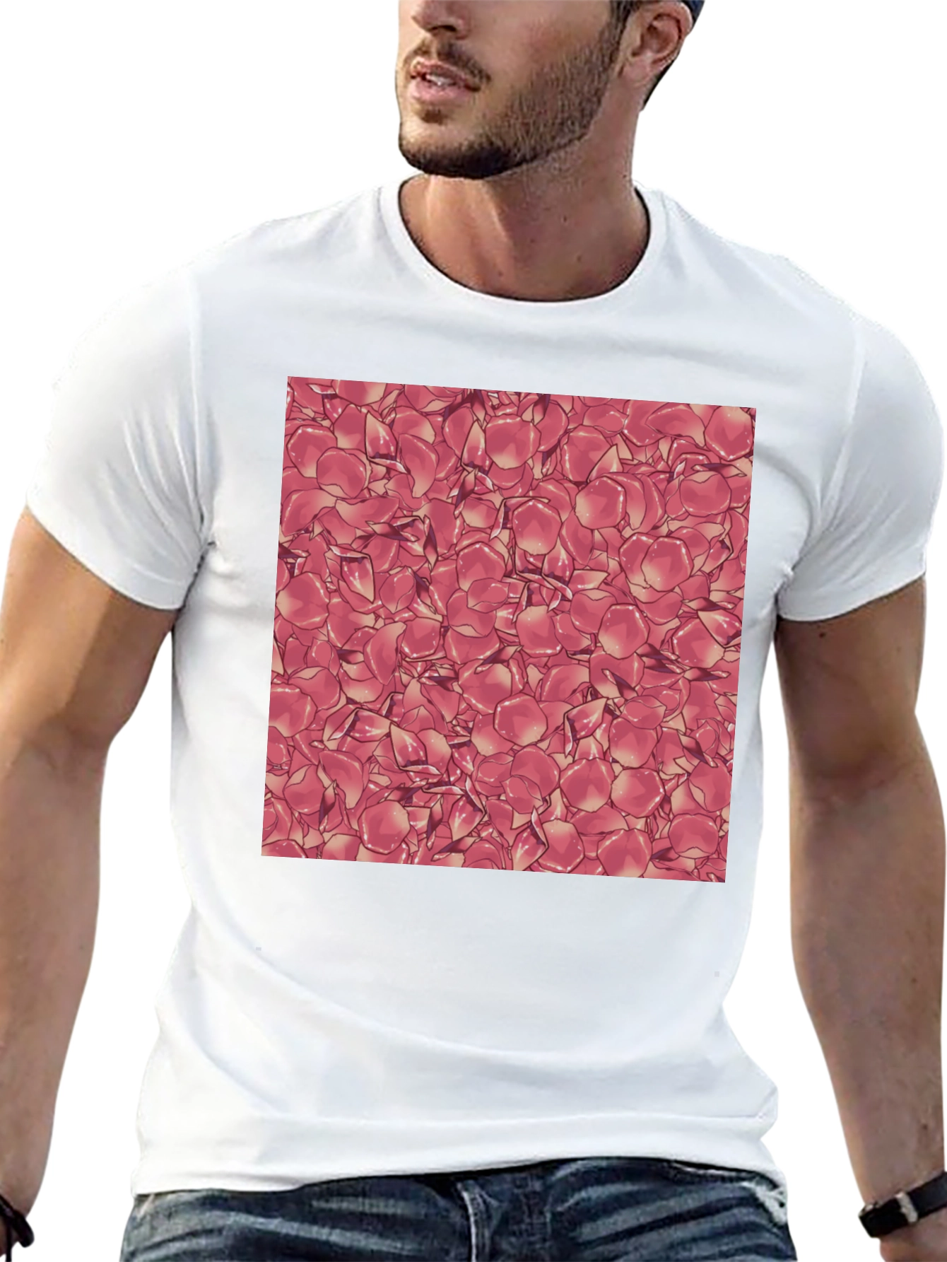 Rose Petal Pattern Black T-Shirt