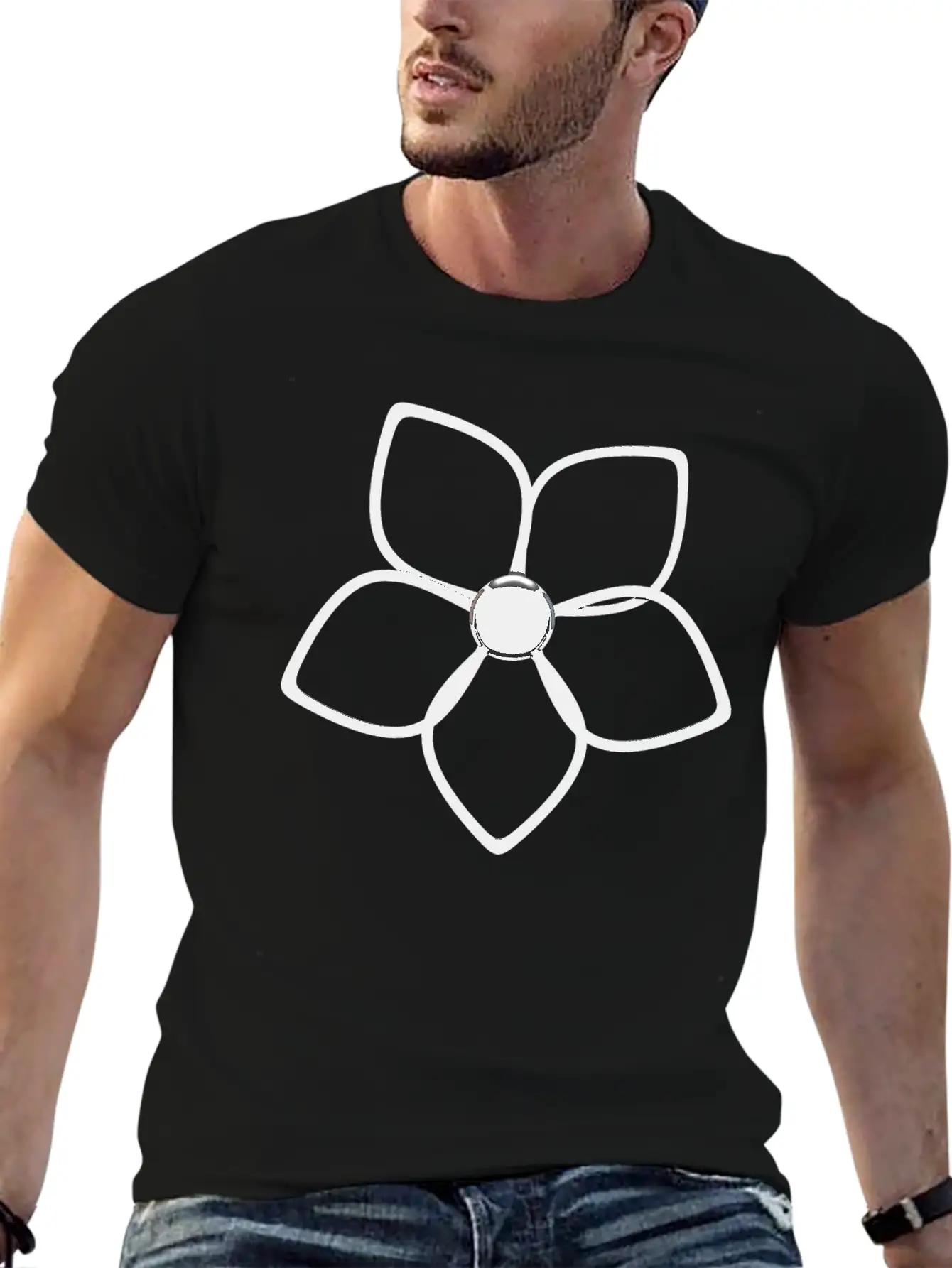 Abstract 3D Metallic Silver Flower Lightweight Cotton T-Shirt – Daily Comfort Graphic Shirt