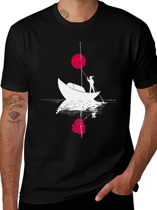 Abstract сard With Chinese Landscape Basic Graphic T-Shirt – Daily Comfort In Soft Cotton