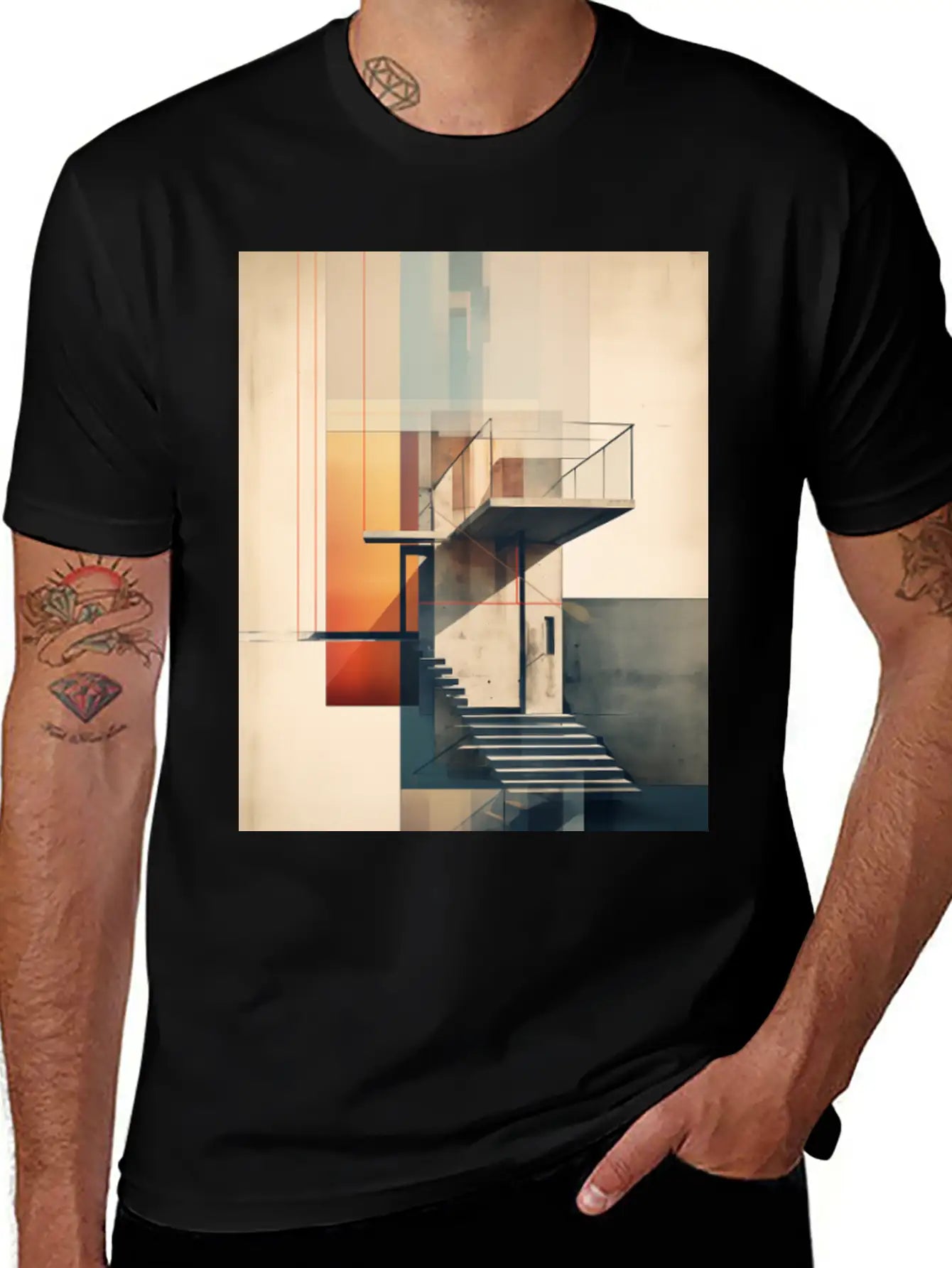 Abstract Building With Stairs. Contemporary Art Modern Fit Casual T-Shirt – Clean And Versatile Design