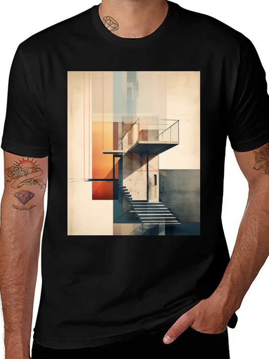 Abstract Building With Stairs. Contemporary Art Modern Fit Casual T-Shirt – Clean And Versatile Design