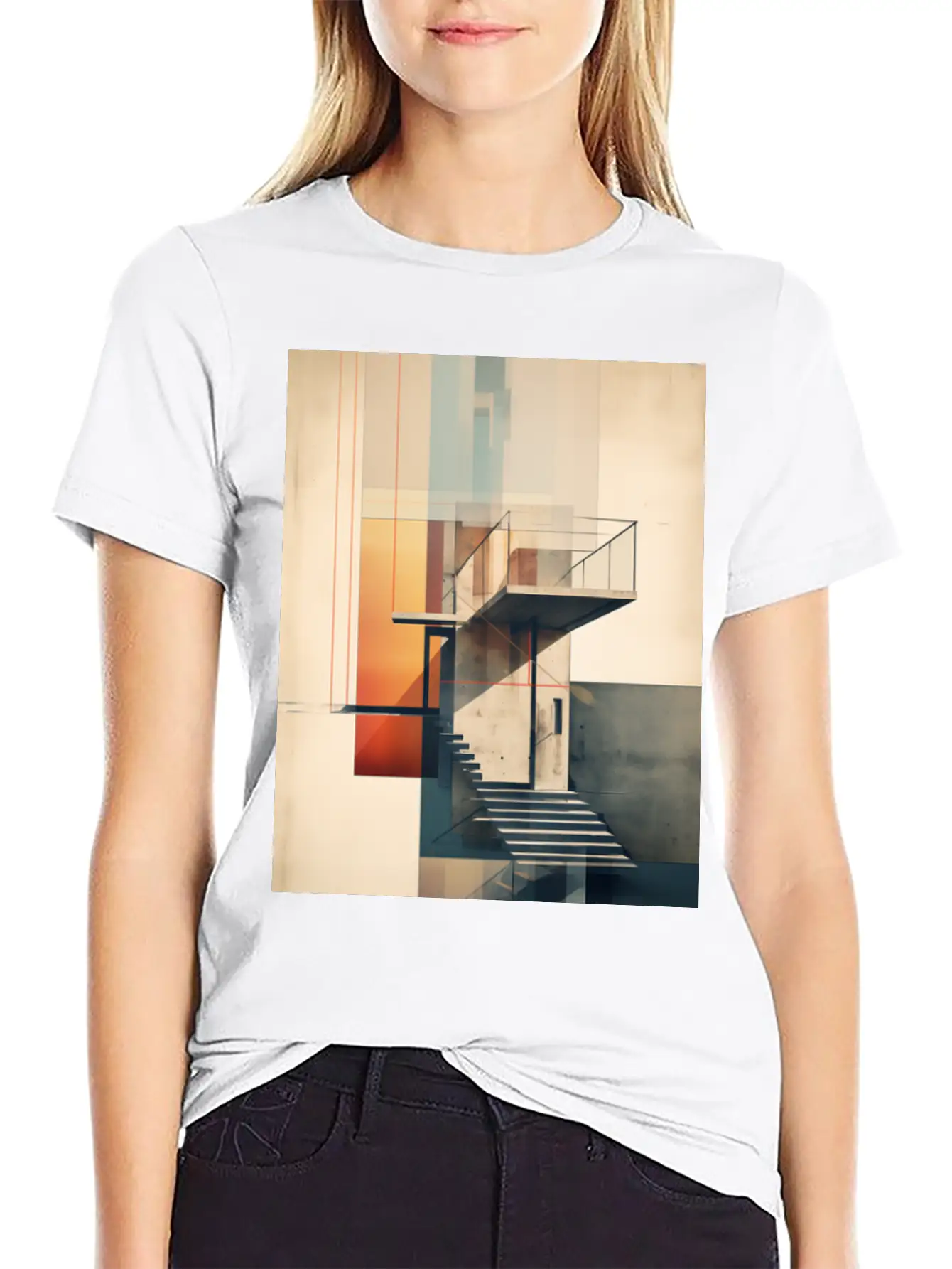 Abstract Building With Stairs. Contemporary Art Modern Fit Casual T-Shirt – Clean And Versatile Design