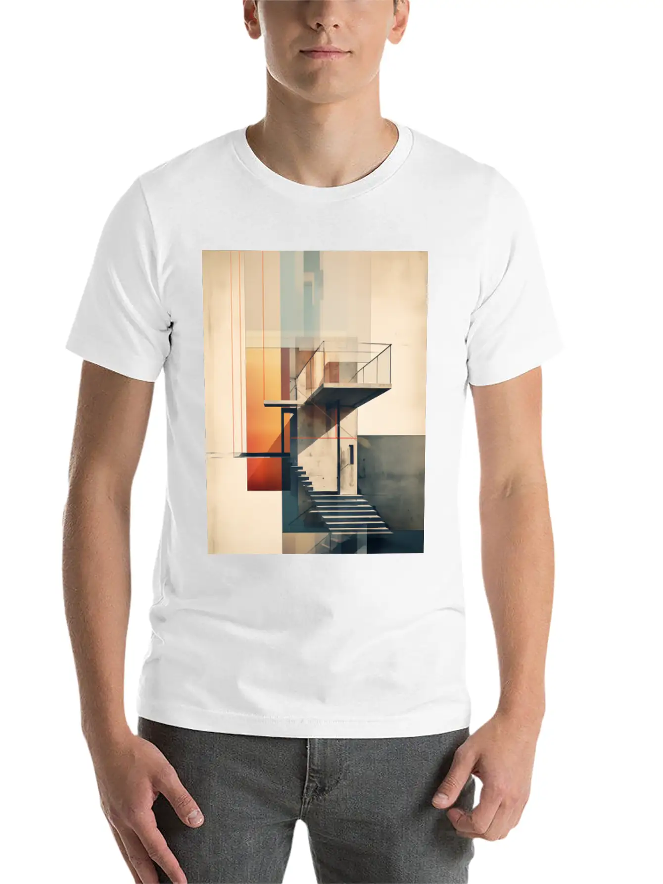 Abstract Building With Stairs. Contemporary Art Modern Fit Casual T-Shirt – Clean And Versatile Design