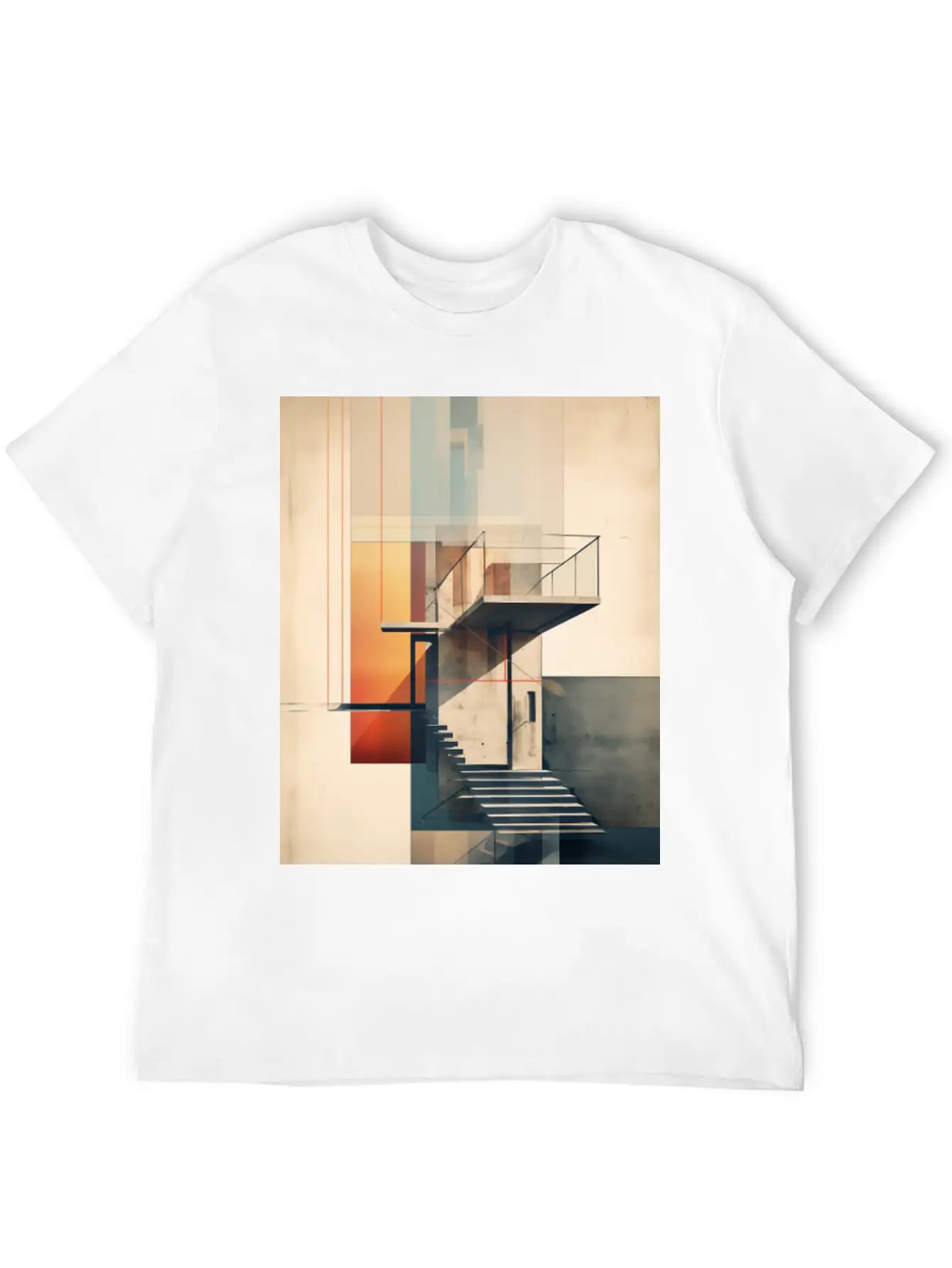Abstract Building With Stairs. Contemporary Art Modern Fit Casual T-Shirt – Clean And Versatile Design