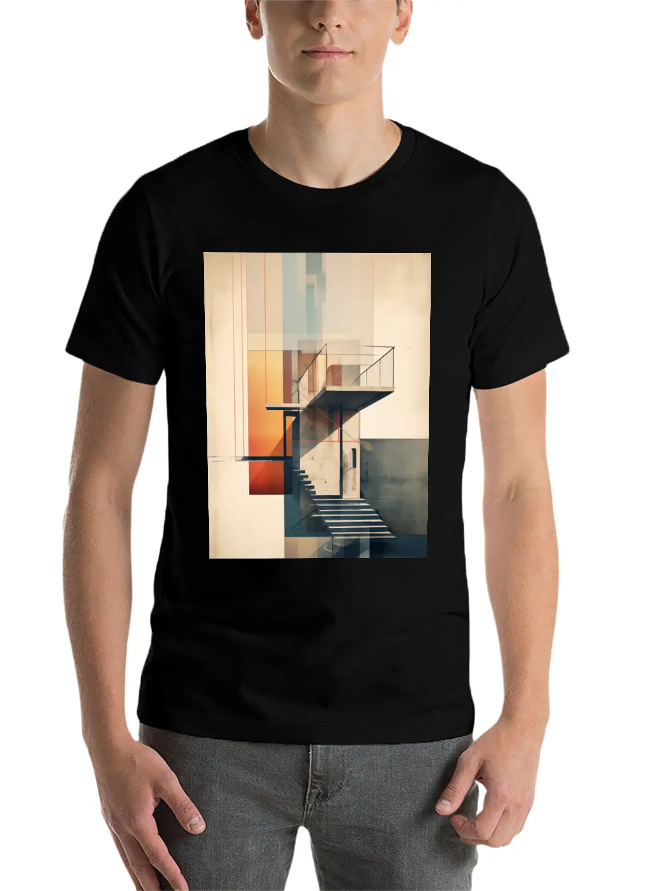 Abstract Building With Stairs. Contemporary Art Modern Fit Casual T-Shirt – Clean And Versatile Design