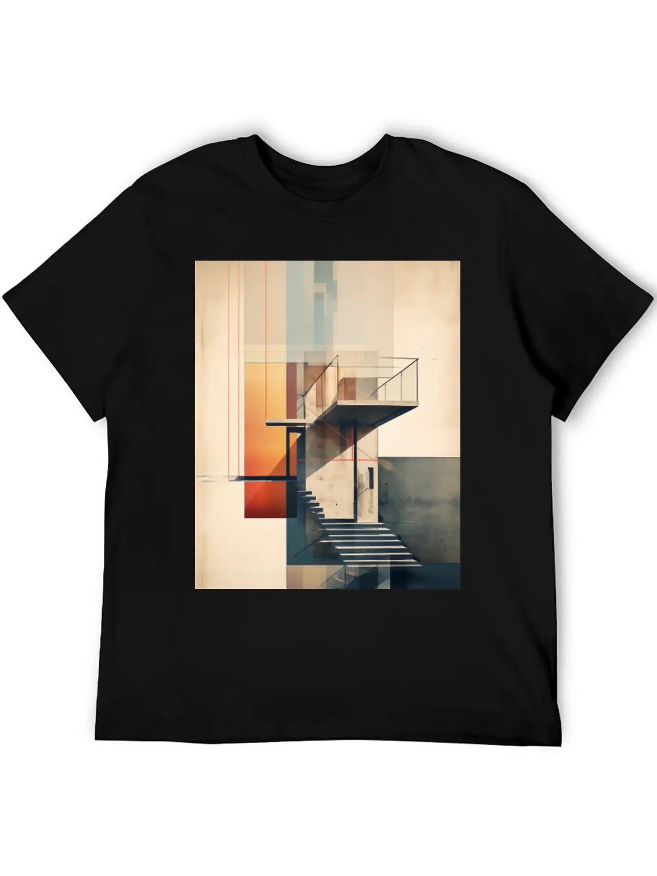 Abstract Building With Stairs. Contemporary Art Modern Fit Casual T-Shirt – Clean And Versatile Design
