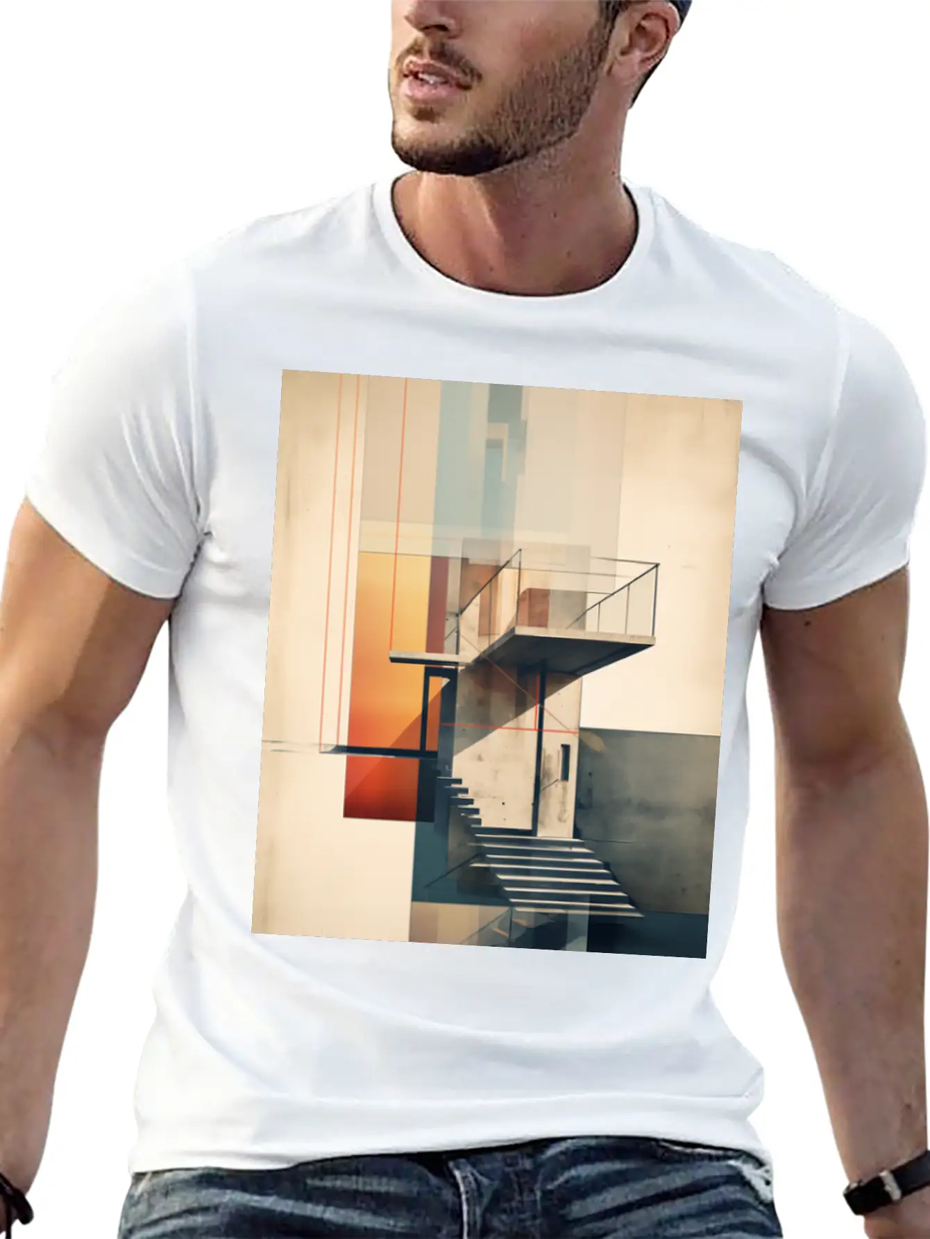Abstract Building With Stairs. Contemporary Art Modern Fit Casual T-Shirt – Clean And Versatile Design
