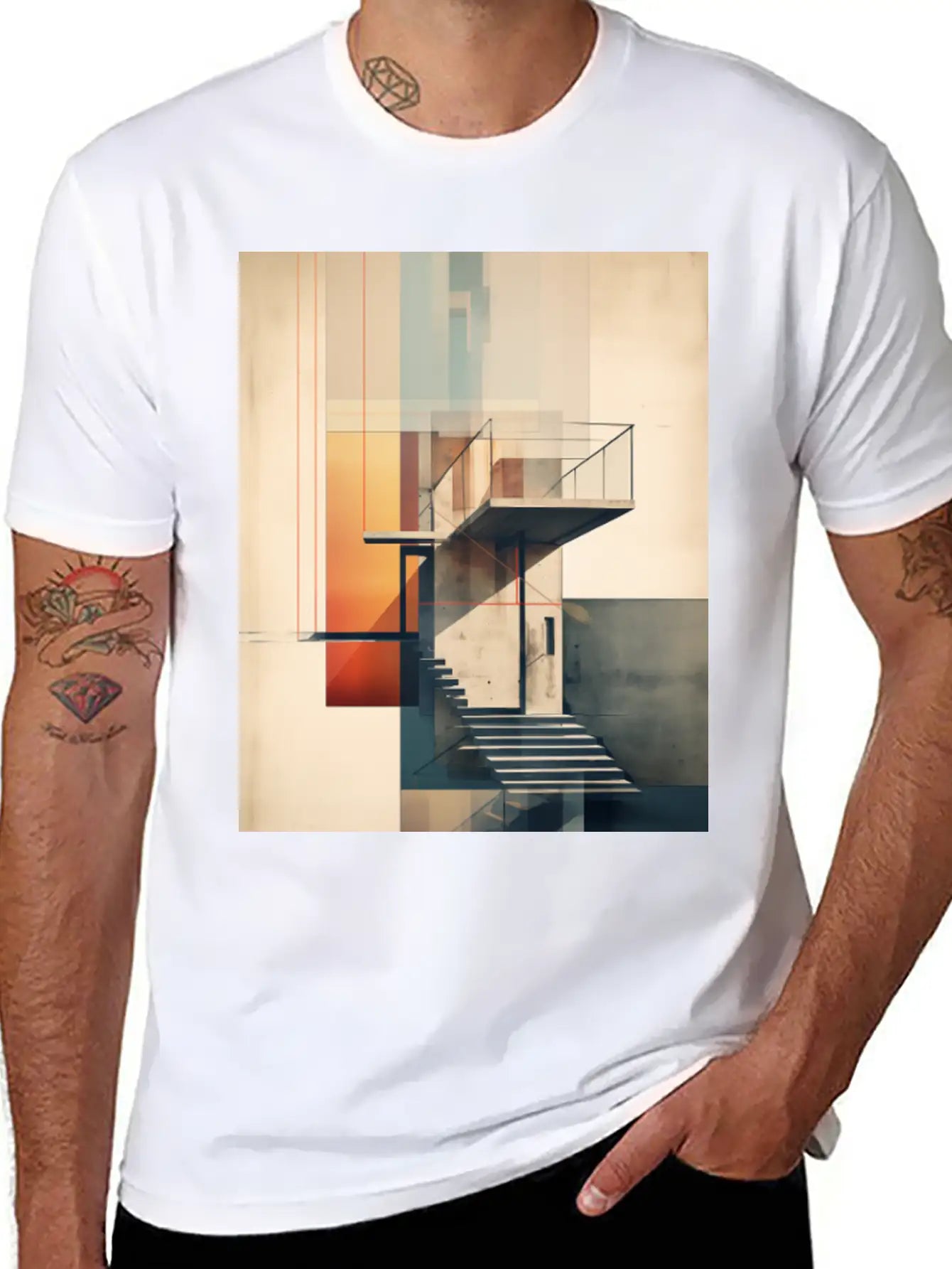 Abstract Building With Stairs. Contemporary Art Modern Fit Casual T-Shirt – Clean And Versatile Design