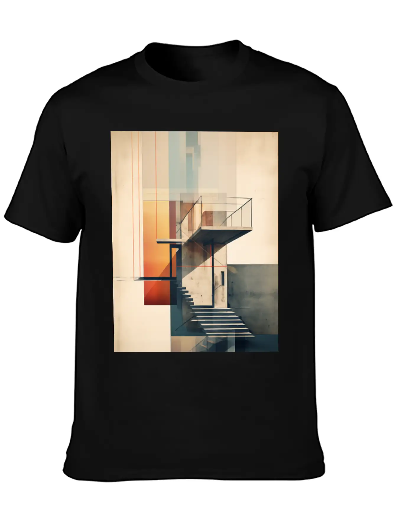 Abstract Building With Stairs. Contemporary Art Modern Fit Casual T-Shirt – Clean And Versatile Design