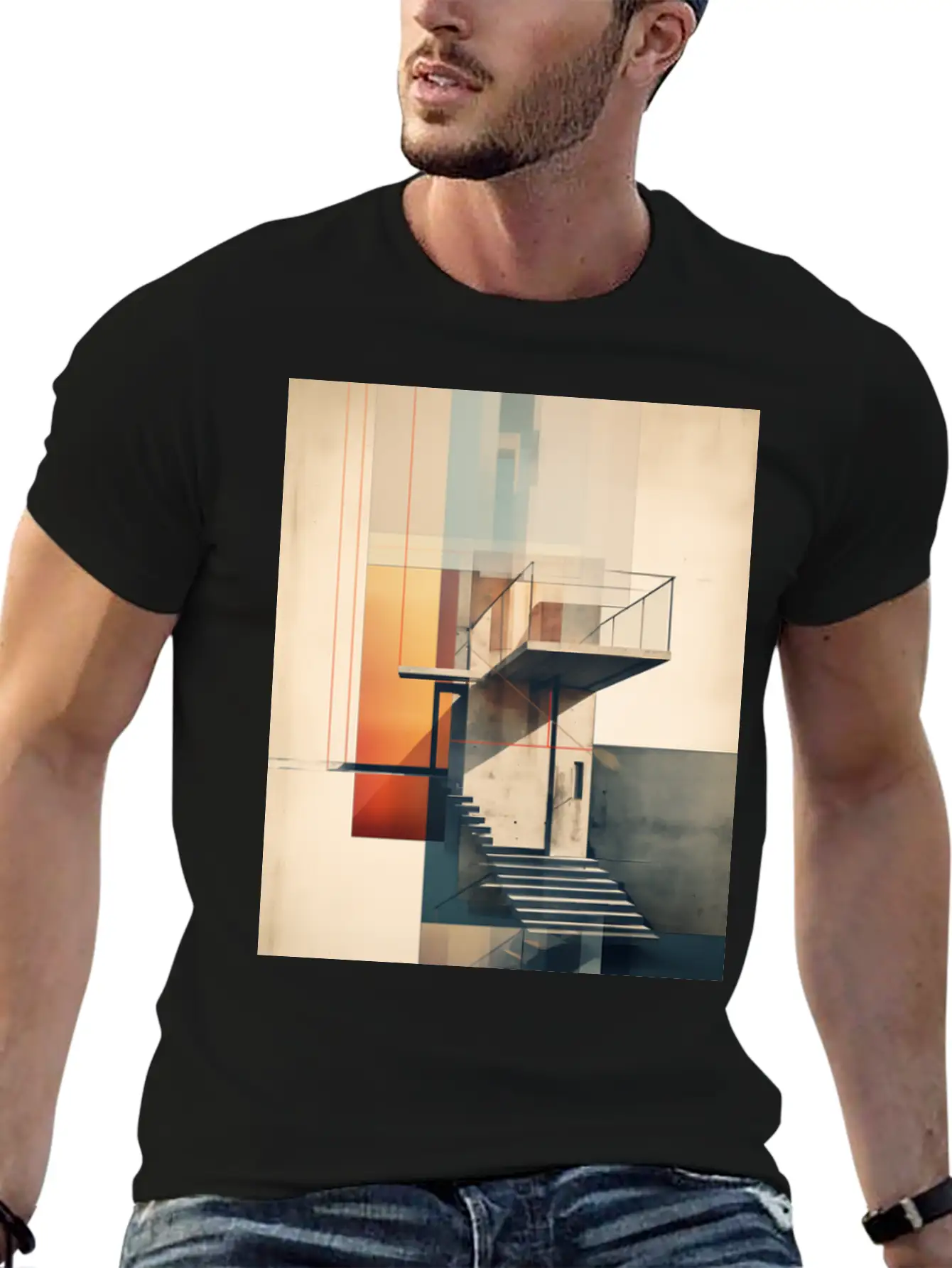 Abstract Building With Stairs. Contemporary Art Modern Fit Casual T-Shirt – Clean And Versatile Design
